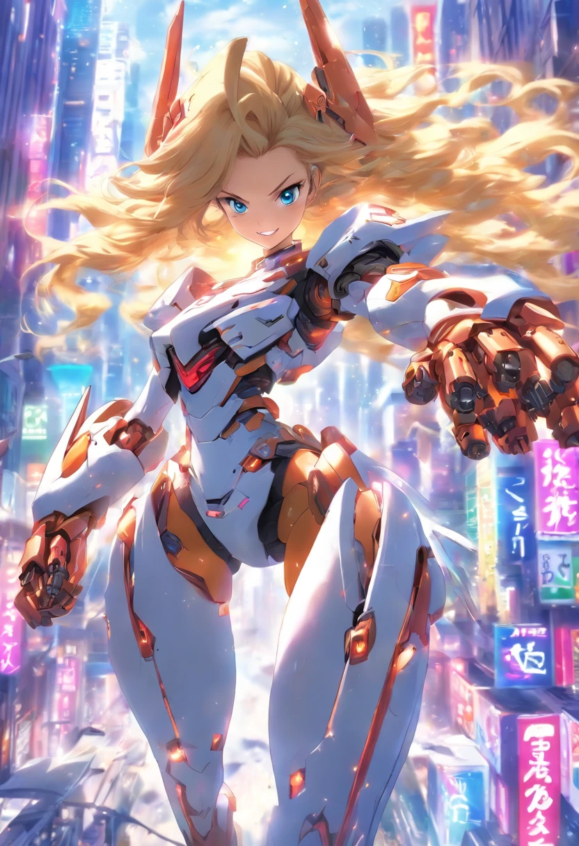 SNFW,,Nippur,spread ,on the bed,Best quality, Ultra-detailed 8K CG rendering, Masterpiece, high resolution, Extremely detailed,
1 girl, Solo, 17 years old, blond hairbl, wavy and long hair, Blue eyes, full bodyesbian, fightingpose, Flying, (Small breasts:1.2), Big smile,
bare shoulders, Glowing white, Mecha musume, mechanical leg, Headgear, Yellow armor, In the city of San Francisco