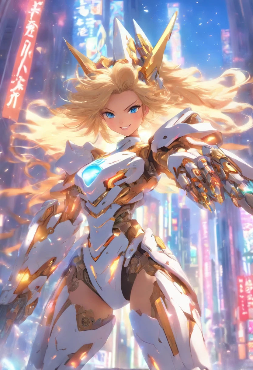 SNFW,,Nippur,spread ,on the bed,Best quality, Ultra-detailed 8K CG rendering, Masterpiece, high resolution, Extremely detailed,
1 girl, Solo, 17 years old, blond hairbl, wavy and long hair, Blue eyes, full bodyesbian, fightingpose, Flying, (Small breasts:1.2), Big smile,
bare shoulders​, Glowing white, Mecha musume, mechanical leg, Headgear, Yellow armor, In the city of San Francisco