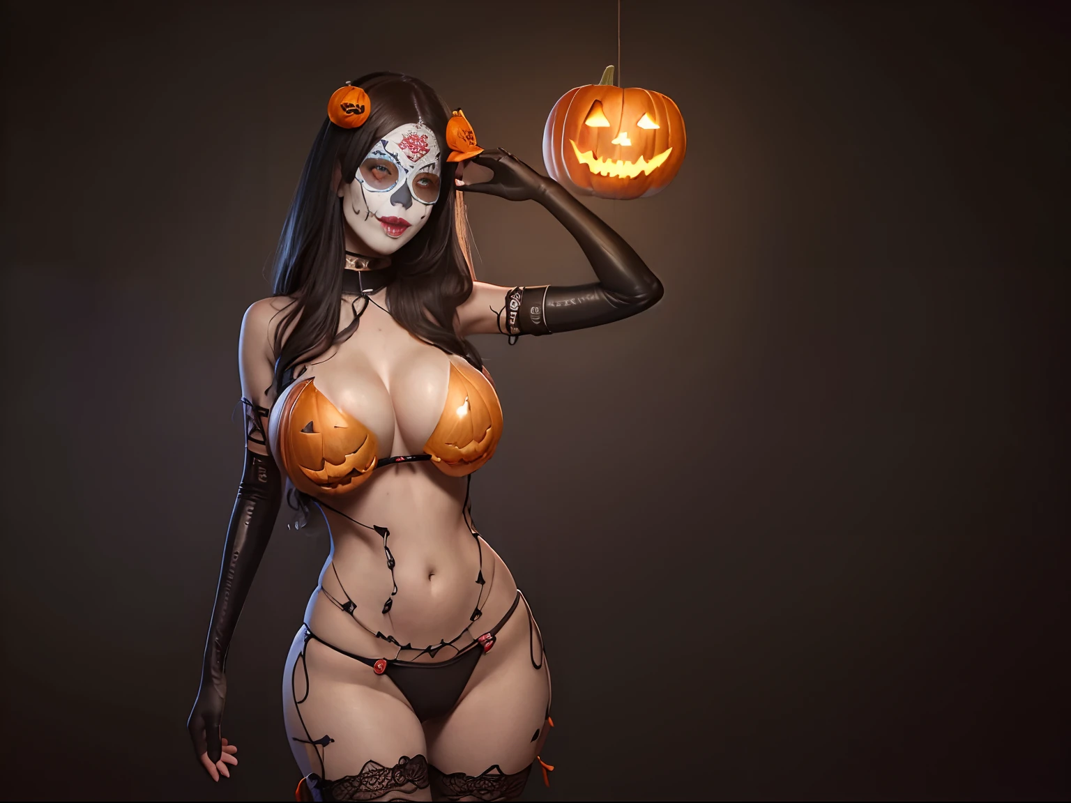 (((una chica sobre una gigantesca jack o lantern))) ((catrina)) ((halloween)) (((enormes tetas)))  8k,((cuerpo completo))(((Amazing tits)))caliente, hermosa,((Hornie)), (((una chica))) 8k, hiperrealista todo como un motor irreal trazado de rayos render ((estilo humano hiperealista)),(((Empty dark background))). hiperrealista todo como un motor irreal trazado de rayos render estilo humano realista ,(((Empty dark background)))., Suavemente iluminado, Intimo exquisito detalle, foco nítido, intrincadamente detallado, rewarded photography, small-catchlight, bajo contraste, alta nitidez, facial-symmetry, profundidad de campo, cinematic background, Renderizado del motor irreal, Imagen central, dream-like, Suavemente iluminado, intimo, imagen de cuerpo completo ,cuerpo completo,((tetona)),((piernas torneadas)) perfect ass ecchi