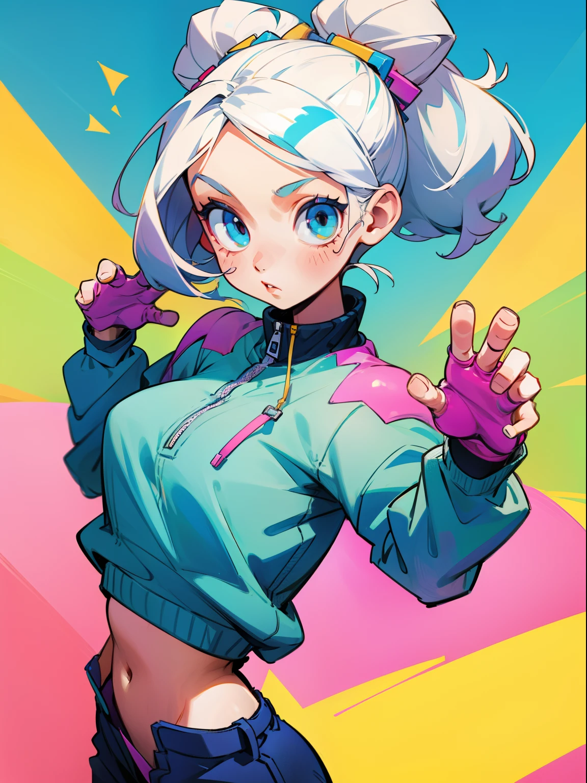 cute trendy girl from california, dynamic pose, hidden hands, no hands