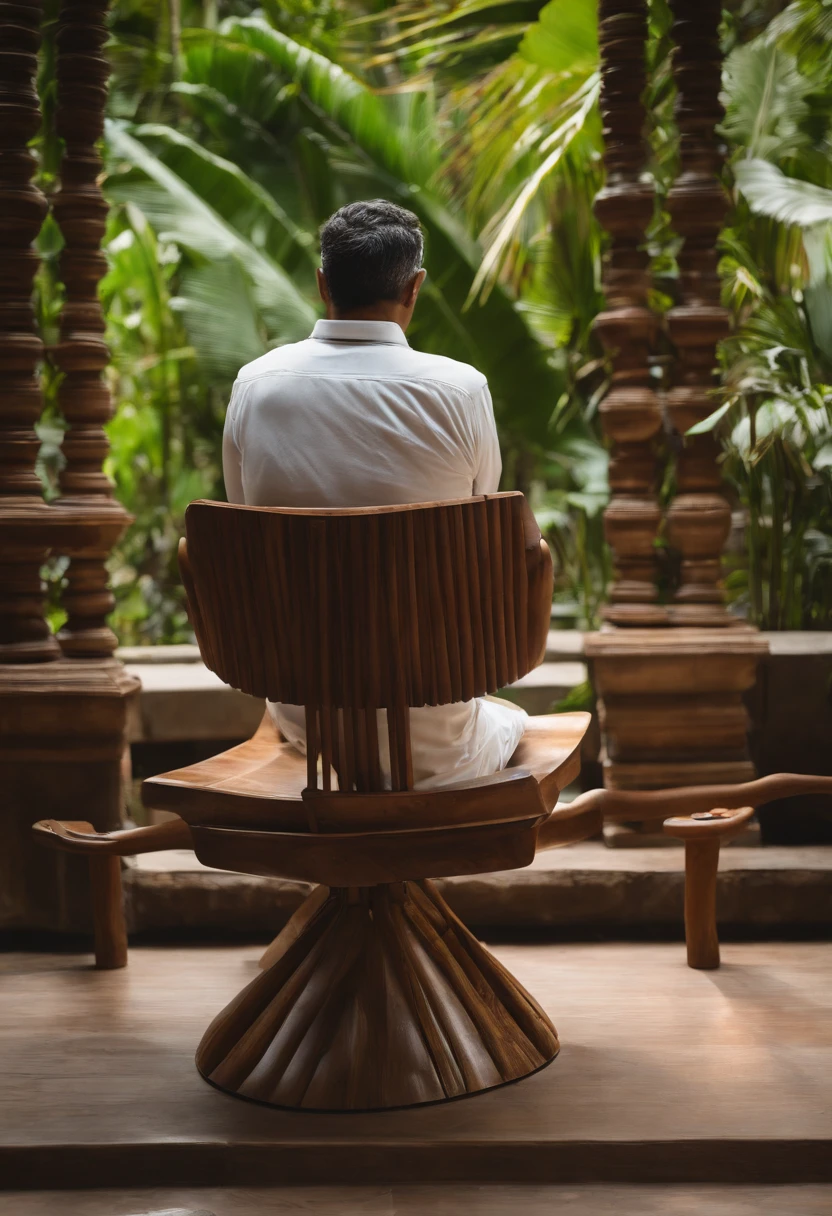 Use the chair shown in the picture I uploaded - a man is relaxing on the island of Bali, sitting on this chair, the chair is swaying, the chair is made of environmentally friendly material. He feels like he’s in the forest, but the man is sitting at home behind the glass, looking at the palm tree outside the windows. - we have an ergonomic chair for which we need to make 2-3 creative things. the main thing is that it rhymes with Bali and with the idea of the environmental friendliness of the product, because it is made from recycled plastic