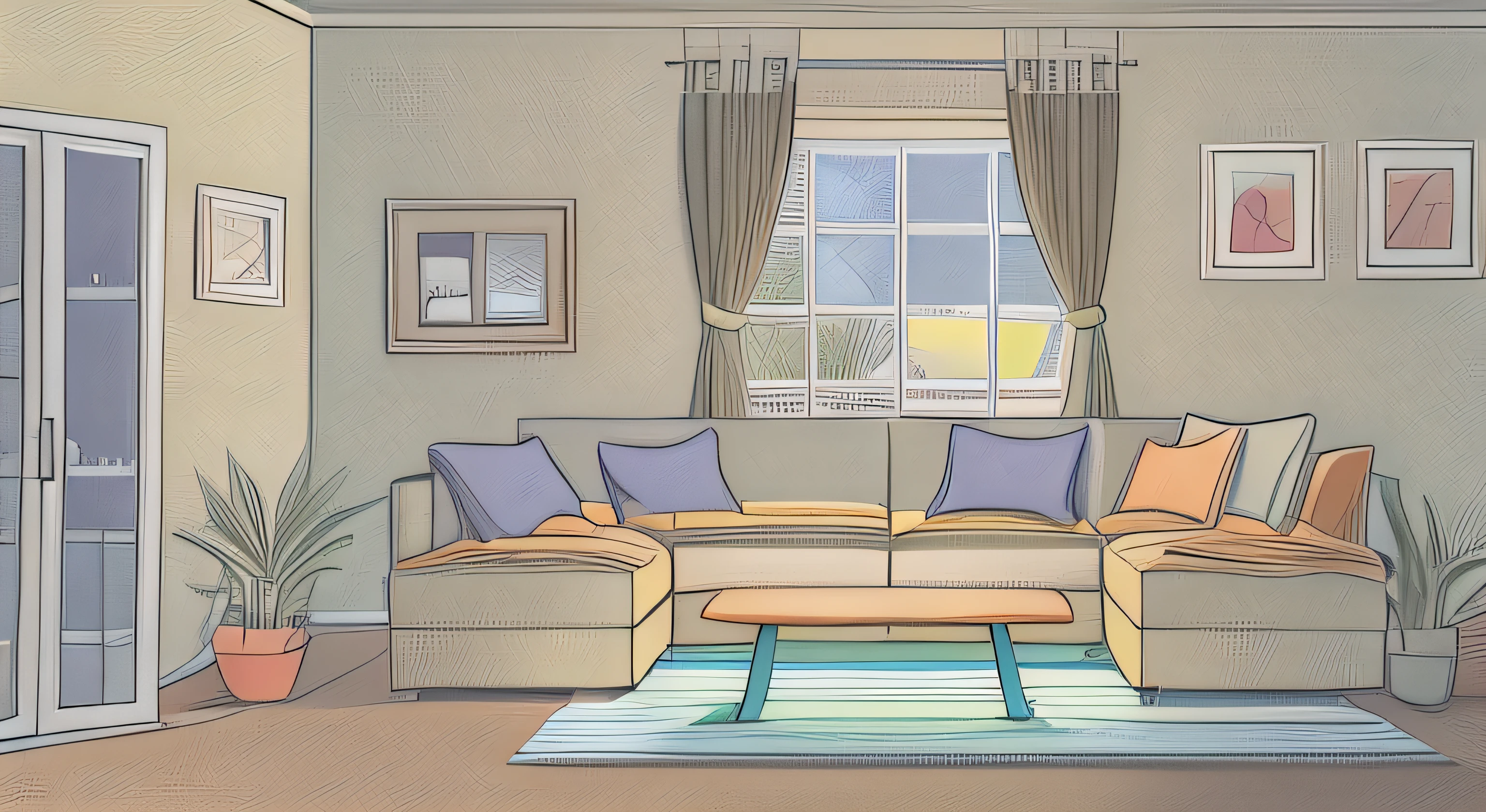 Living room flat illustration 2D cartoon