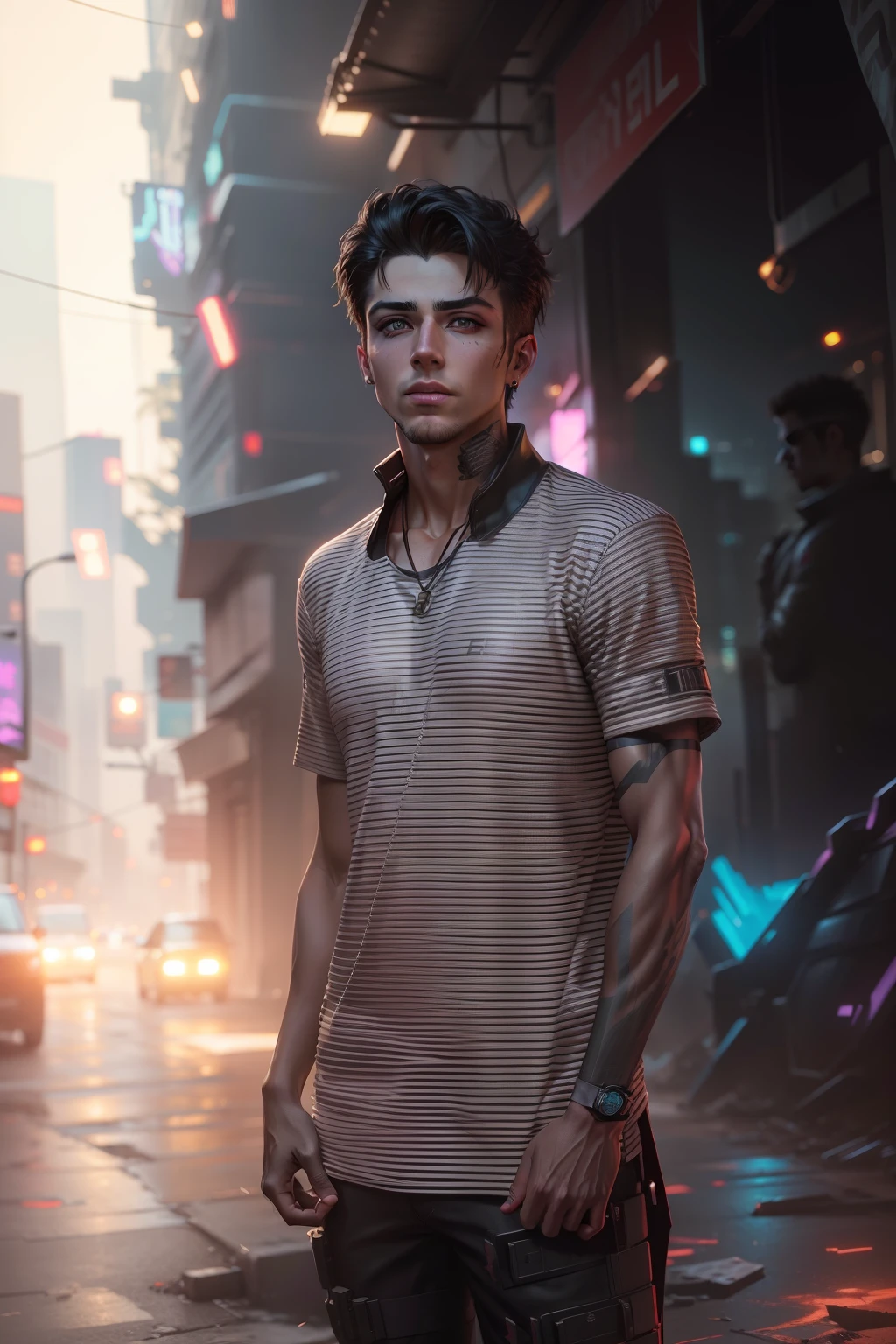 Change background cyberpunk handsome boy, realistic face, 8k, ultra realistic