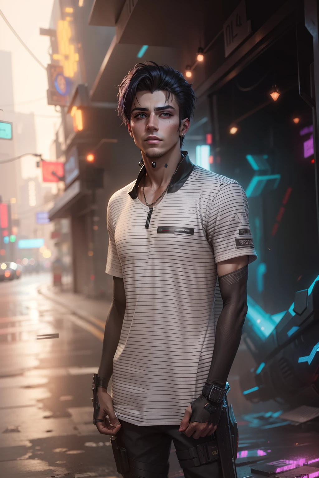 Change background cyberpunk handsome boy, realistic face, 8k, ultra realistic