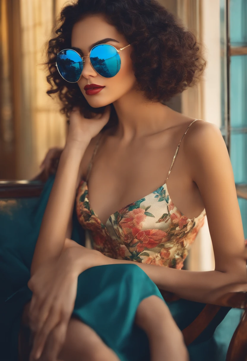 Chica, pechos grandes, sin prendas de vestir, lentes, pelo corto