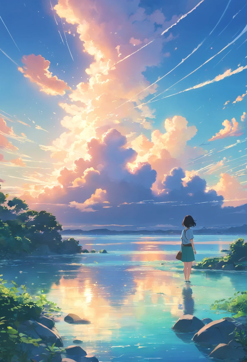 "Umgeben von Wolken,Beautiful and fluid graphics,Meticulously depicted landscape,Leichte Wolken schweben auf dem Wasser,It's like a fairytale land。Dunstiges Licht durchdringt die Wolken,Reflektieren Sie atemberaubende Licht- und Schatteneffekte。Auf dem Bild ist ein Wolkenmeer zu sehen,Die sich abzeichnende Aussicht ist faszinierend。"