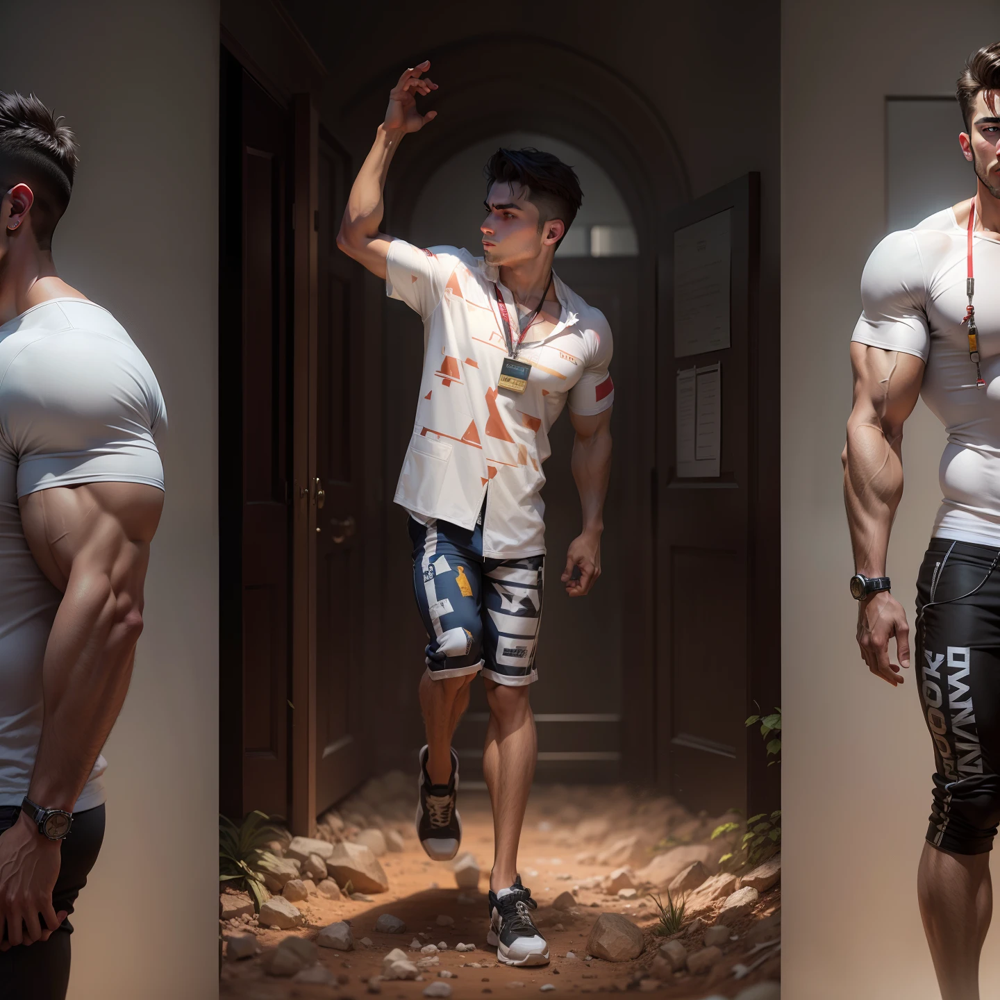 Change this into six abs person,a muscular man