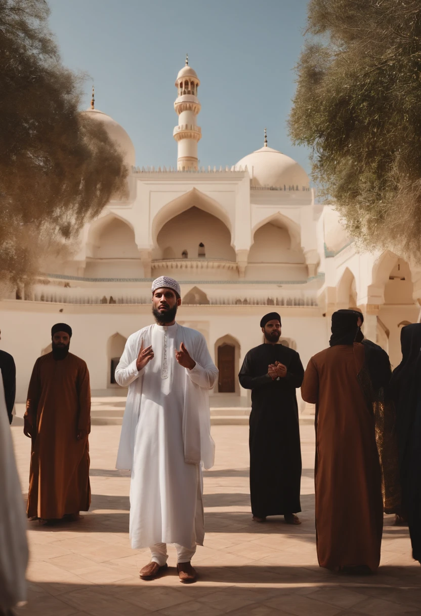 young man speaking in front of many people, high quality, hd, super hd, someone speaking in front of many people, man speaking in front of many people, in a mosque, in front of many people, speaking in front of many people,