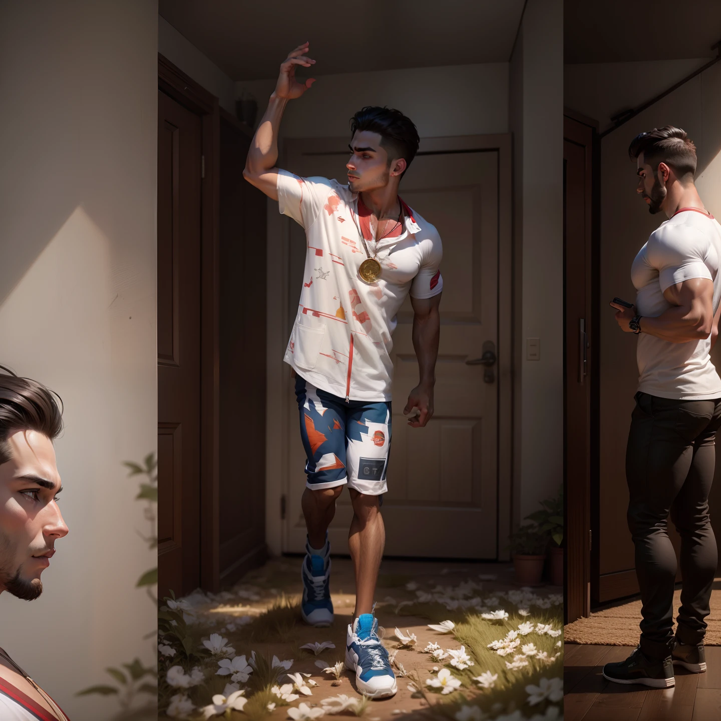 Change background  handsome boy, realistic face, 8k ultra realisticworld  World bodybuilder boy