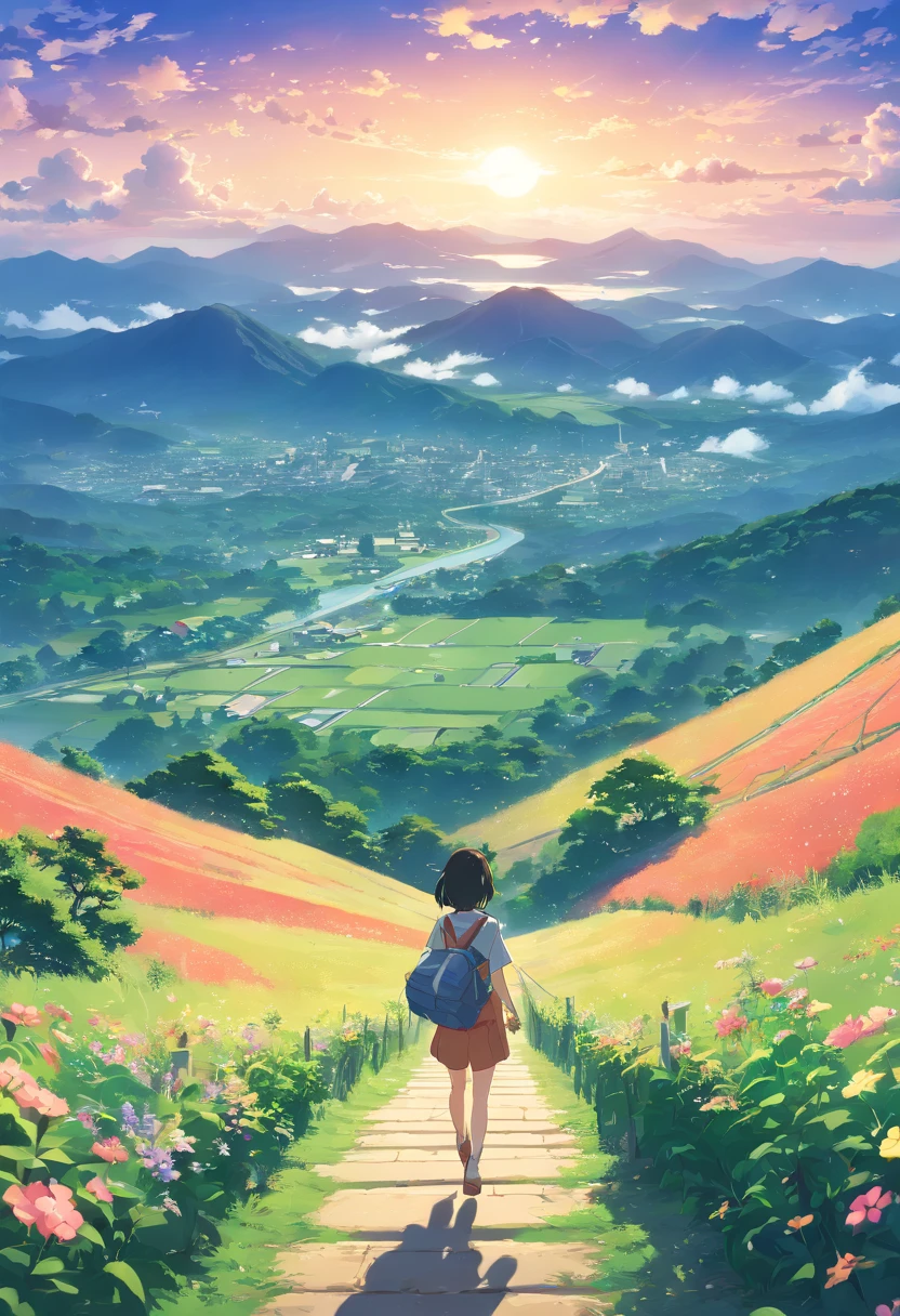 ridiculous resolution, high resolution, (Meisterwerk:1.4), super detailliert, Expansive landscape photography, (Ein Blick vom Boden des Himmels), Dämmerungshimmel, Wolken, Leuchtsignal, schwimmend, Anime-Hintergrund, --v 6