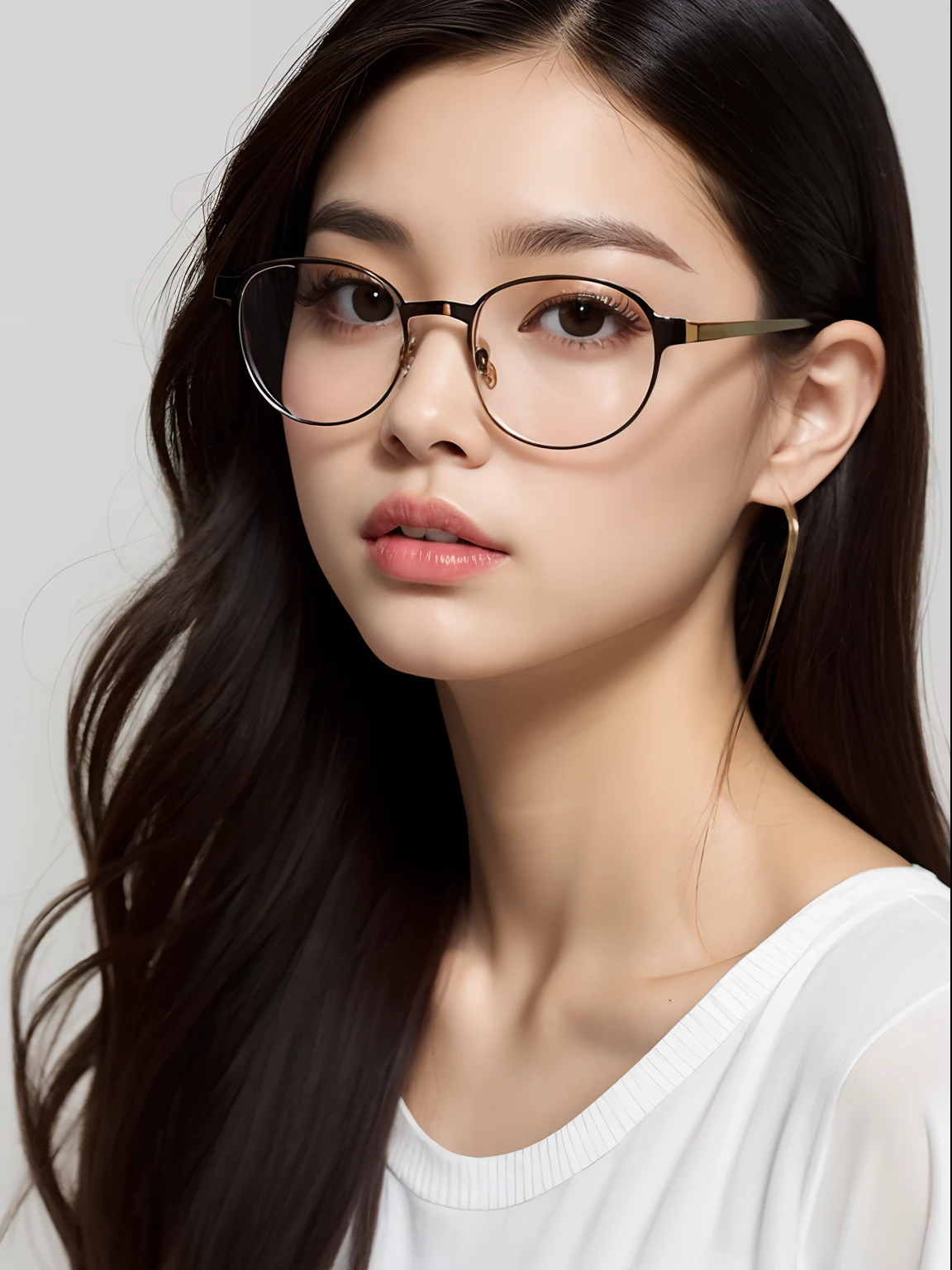 Asian, curvy,black hair, glases,