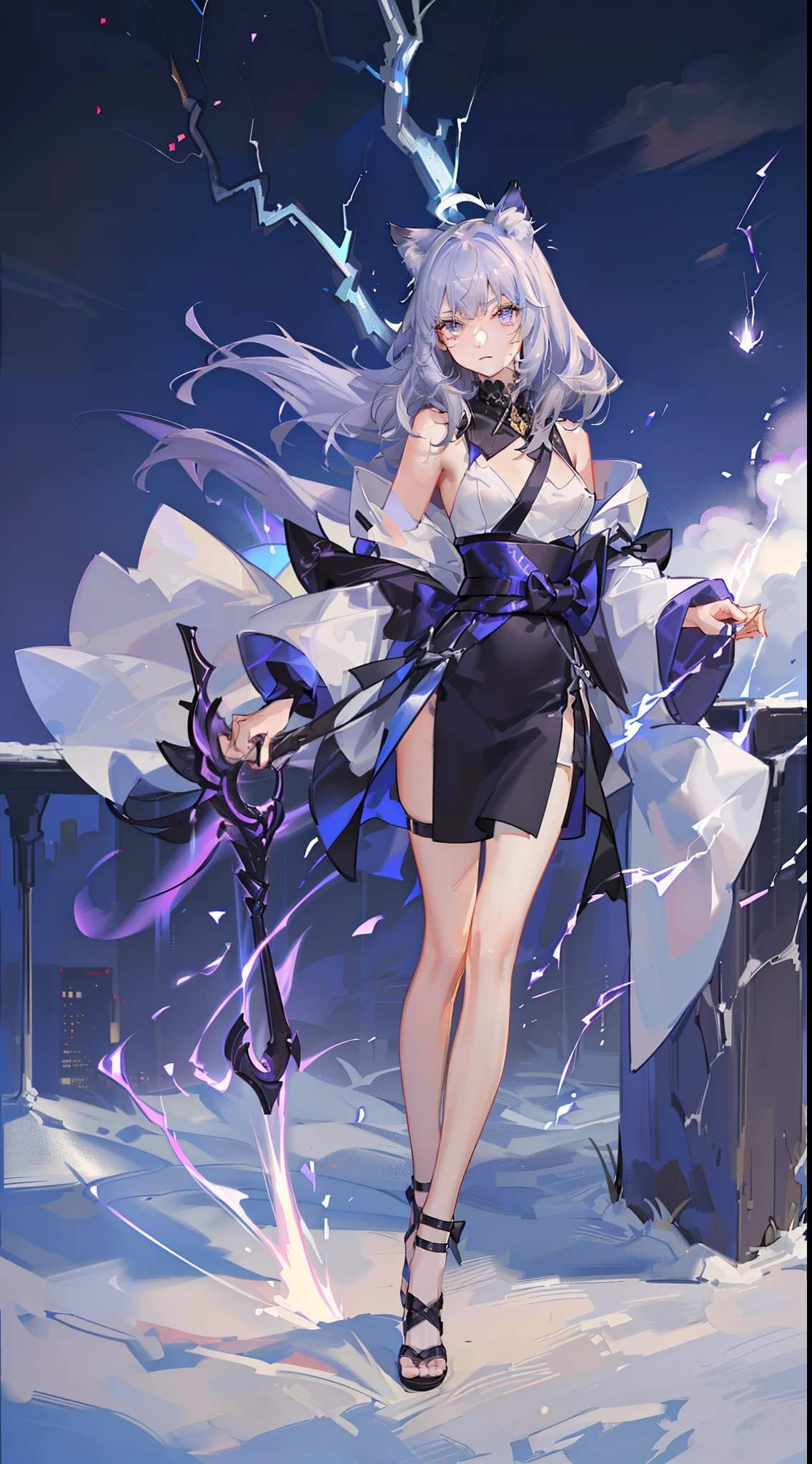 Anime girl with long hair and black dress holding a sword - SeaArt AI