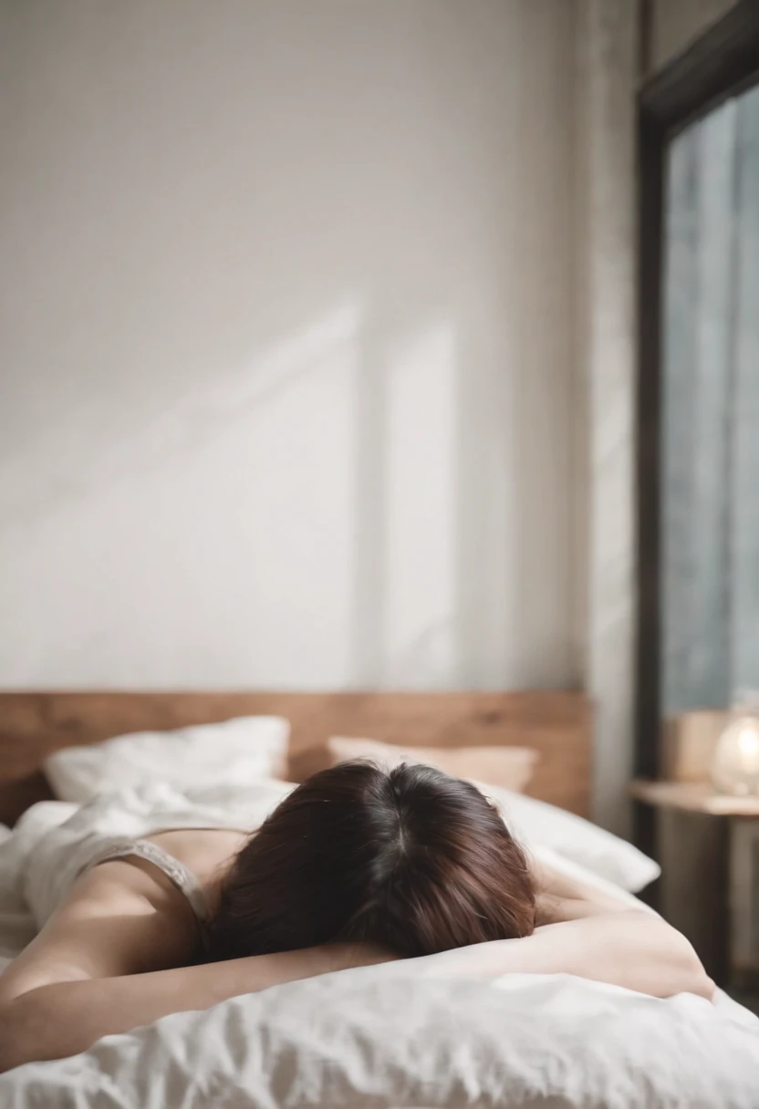 Japan、Longhaire、Sleeping in bed、dim room