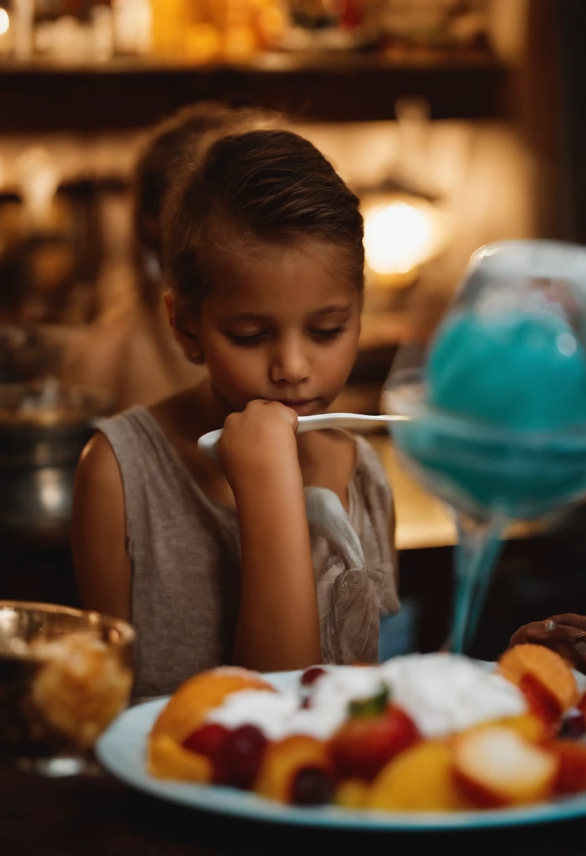 Menininha de  mostrando o peito e comendo um sorvete