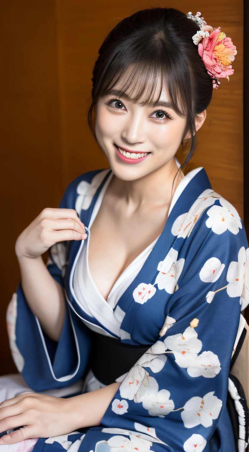 (8K、Raw photography、top-quality、​masterpiece:1.2)、(reallistic、Photorealsitic:1.37)、The ultra -The high-definition、1 girl in、cute little、独奏、natta、Sitting、date、(Nasal redness)、(A smile:1.1)、Colossal tits、beautidful eyes、(short-hair:1.2)、(((Fireworks in the sky、natta)))、(((Kimono、Yukata)))、cleavage on the chest、perfect bodies、Perfect fingers、profetional lighting、goddess of Japan、gravure、Detailed face and skin texture、A detailed eye、Raw photo,sexypose,The chest is visible,Shoulders are visible,off shoulders,Take off your yukata,Sitting on the floor