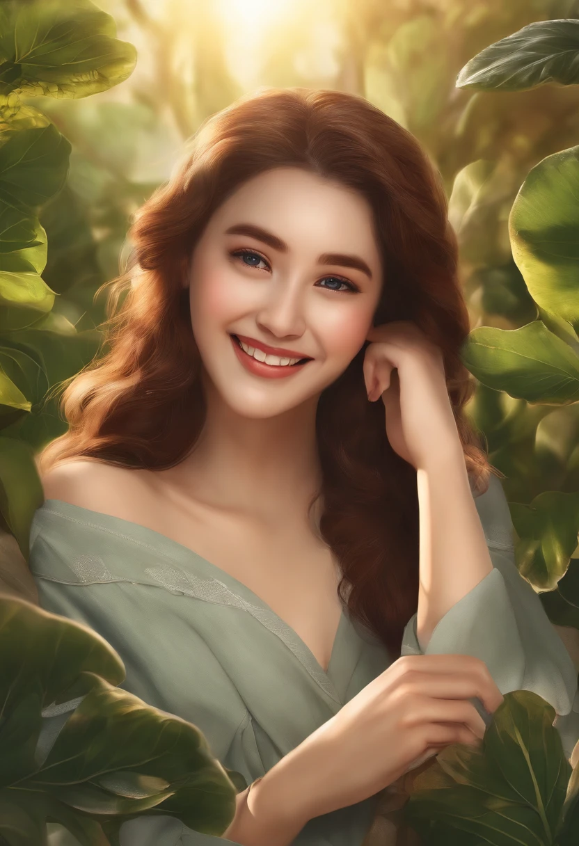 1girl in(((Laughing))),Solo,Reach a higher mood:1.3, short cut、masutepiece、The bottom is randomly generated、( Cucumber illustration print shirt )、Brown and thick hair、Red GI cutout、fled、Background bokeh:1.5,Dingdall effect,rays of sunshine,(RAW photo:1.2),((Photorealistic:1.4))Best quality ,masutepiece, illustration, Extremely Delicately Beautiful, Extremely detailed ,Unity ,8K wallpaper, finedetail, Best quality,Highly detailed ticker big unity 8k wallpaper,absurderes, unbelievable Ridiculous, hugefilesize, Ultra-detailed, A high resolution, Extremely detailed,Beautiful detailed , extremely detailed eye and face, Beautiful detailed eyes,