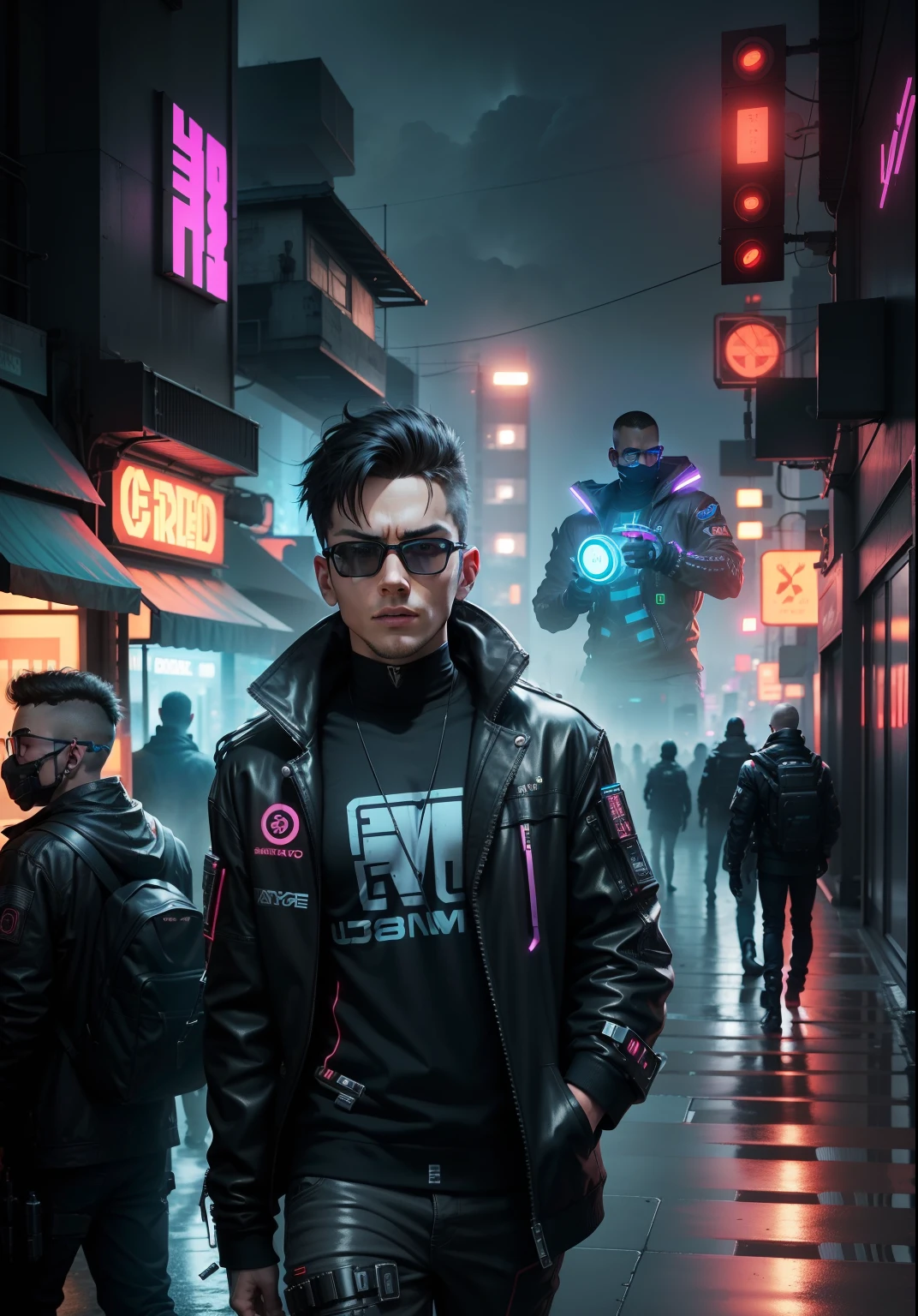 Change background cyberpunk , make smart boy,    realistic , 8k,ultra hd