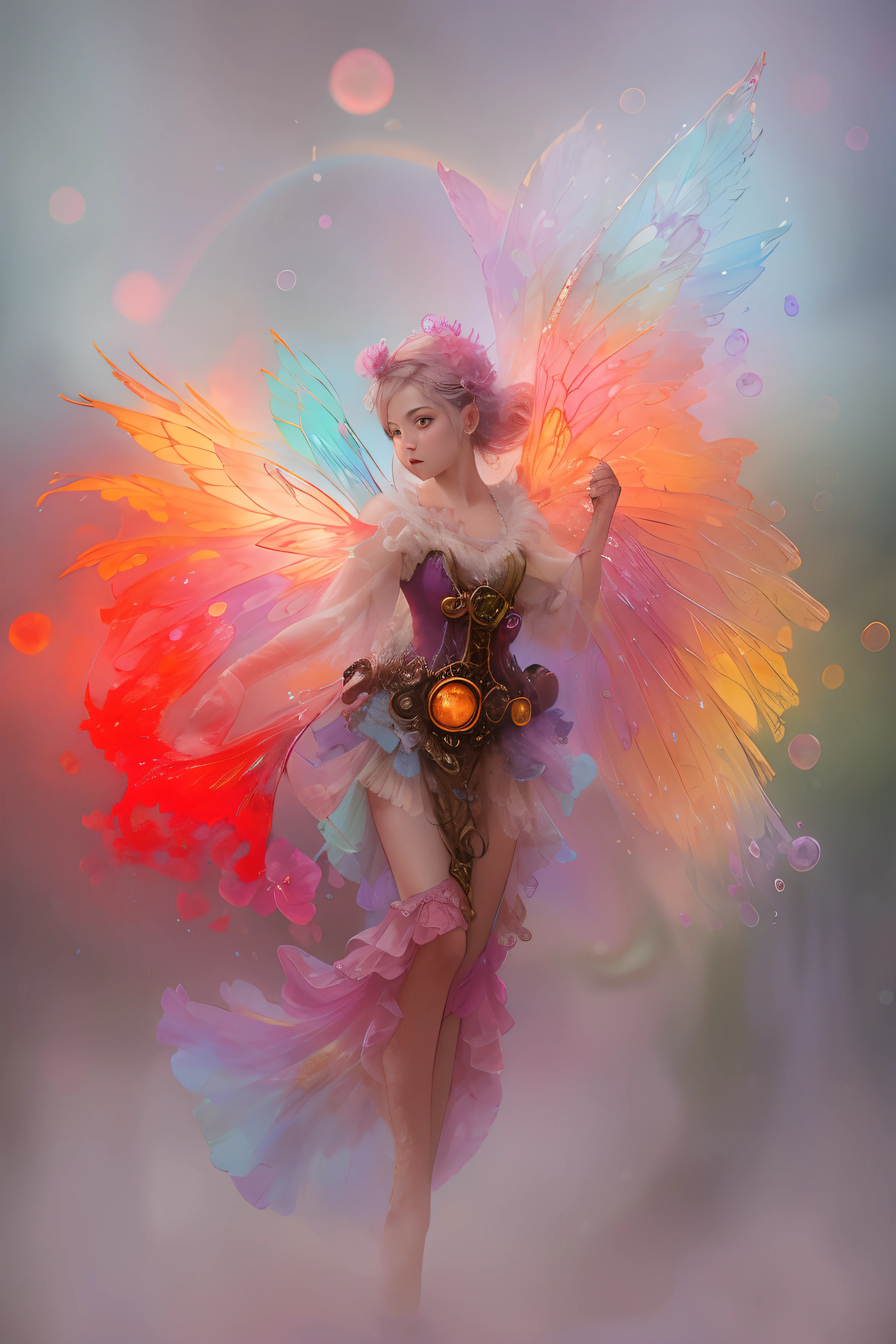 Hay una mujer vestida con un disfraz de hada sosteniendo una linterna, colorfull digital fantasy art, Fantastic pictorial style, Magnificent Fairy, hermosa hada, beautiful fantasy art, digital art fantasy, fantasy digital art, digital art fantasy art, Hada astral, Retrato de hada, fantasy art behance, very beautiful fantasy art, Ethereal fantasy, Hermosa hada