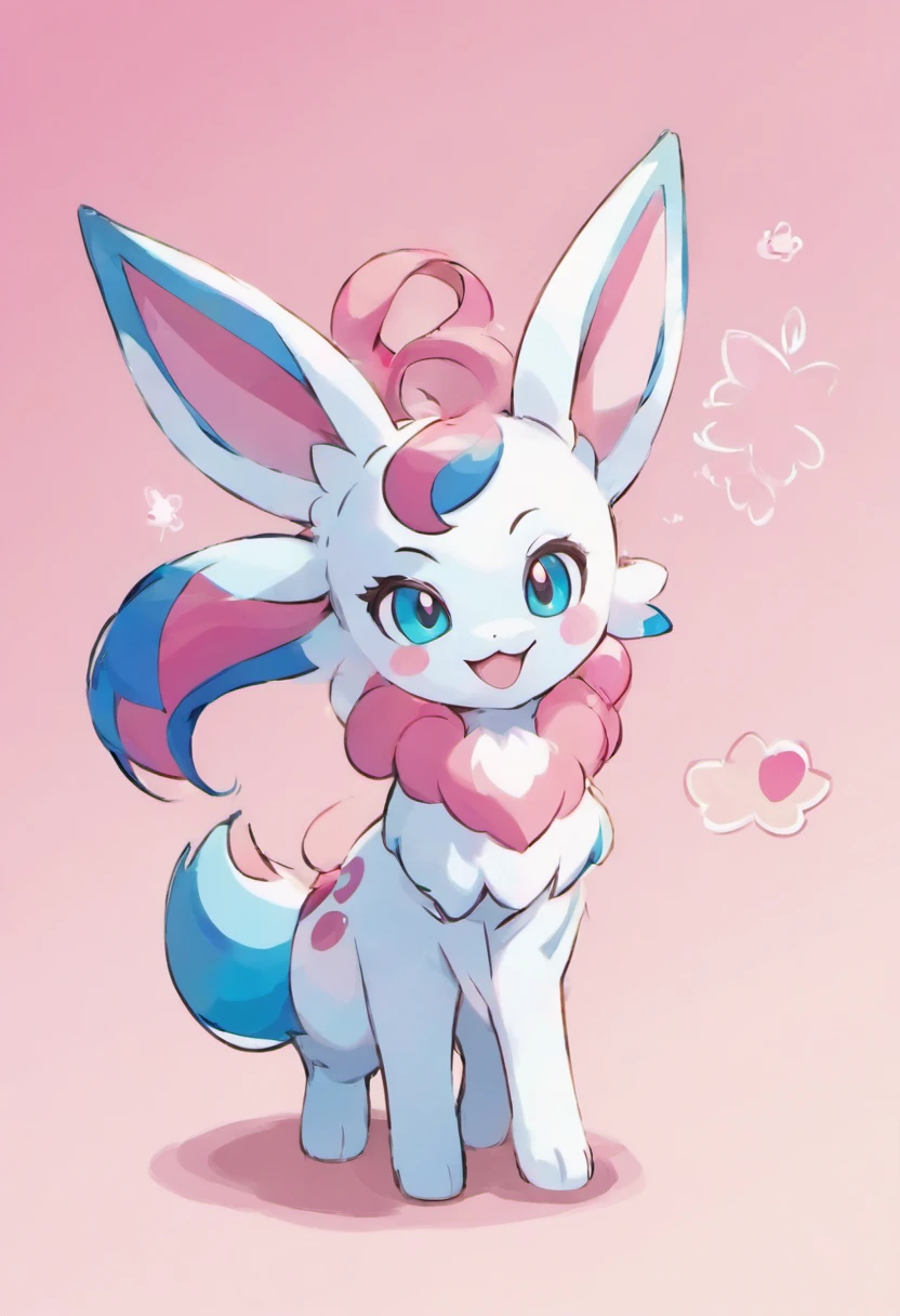 Sylveon.four legs.bright and cheerful smile