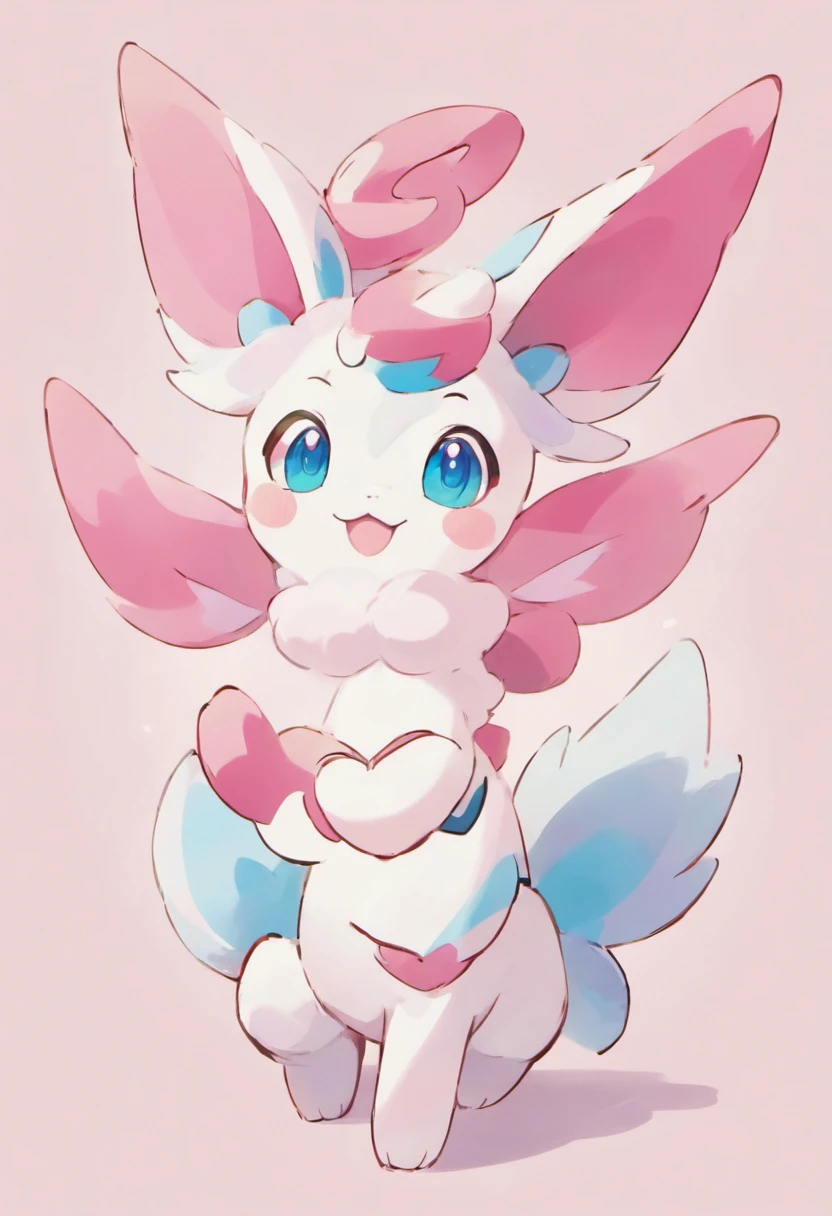 Sylveon.four legs.bright and cheerful smile