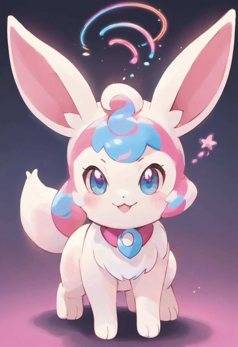 Sylveon.four legs.bright and cheerful smile