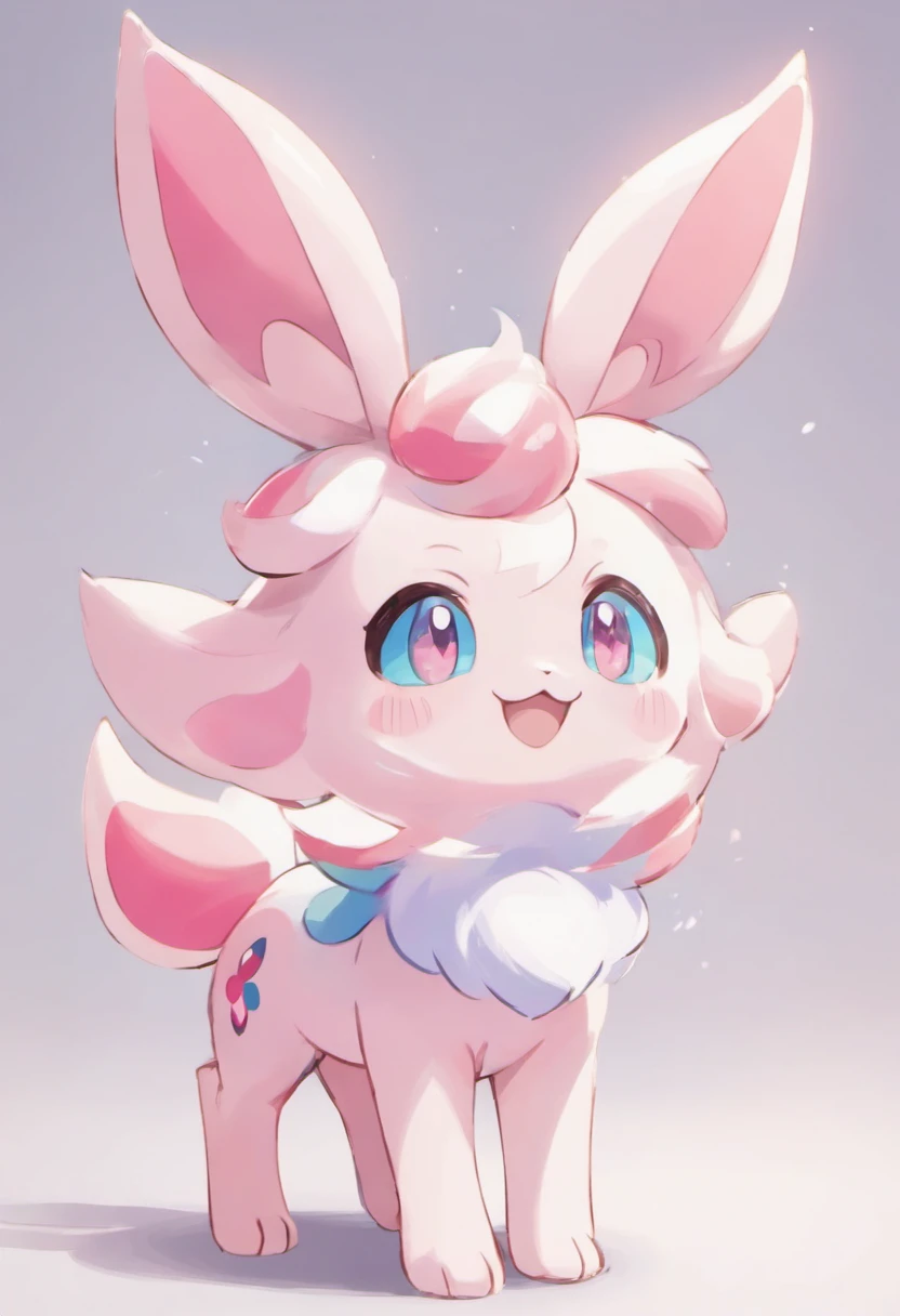 Sylveon.four legs.bright and cheerful smile
