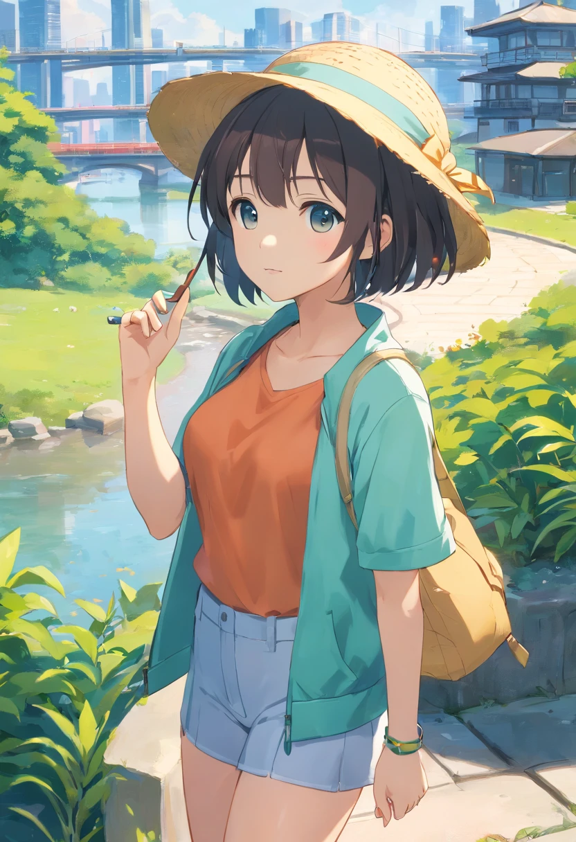 Japan cute girls，La ropa ar，hermosas piernas. River Fantasy,with baseball cap,Air Jordan 1 altos, Medias blancas，444 Hz, Beautiful, impresionante, Altamente detallado, 8k, uso, afectuoso, Ultra foto realsisim, paisaje,(((Sombreros:1.2))),(((Bobhair:1.5))),(((Las bragas son visibles