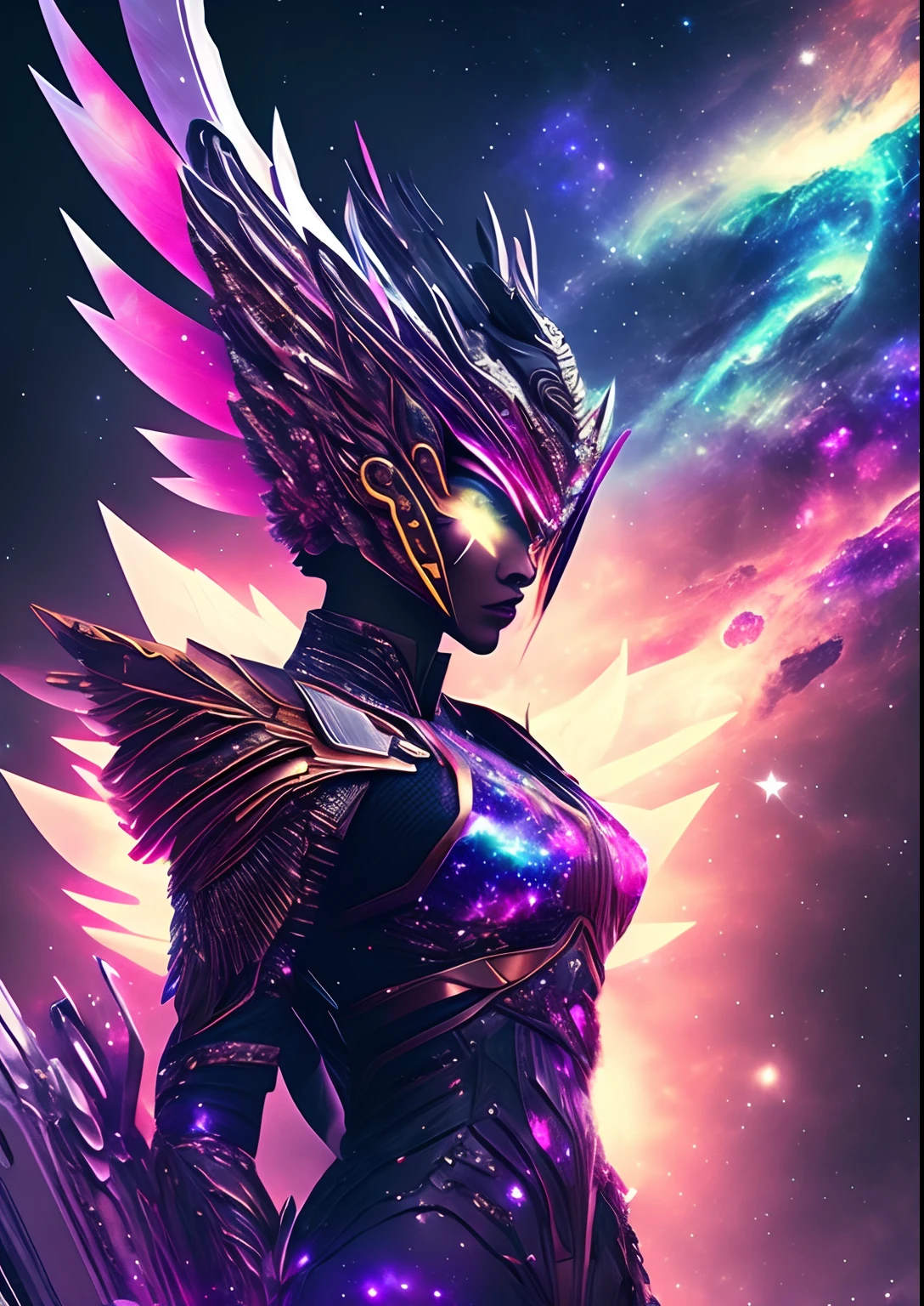 dreamlikeart, galaxy, outer space, nebula, star, [cyberpunked] Garuda from the Stars (star:1.5),