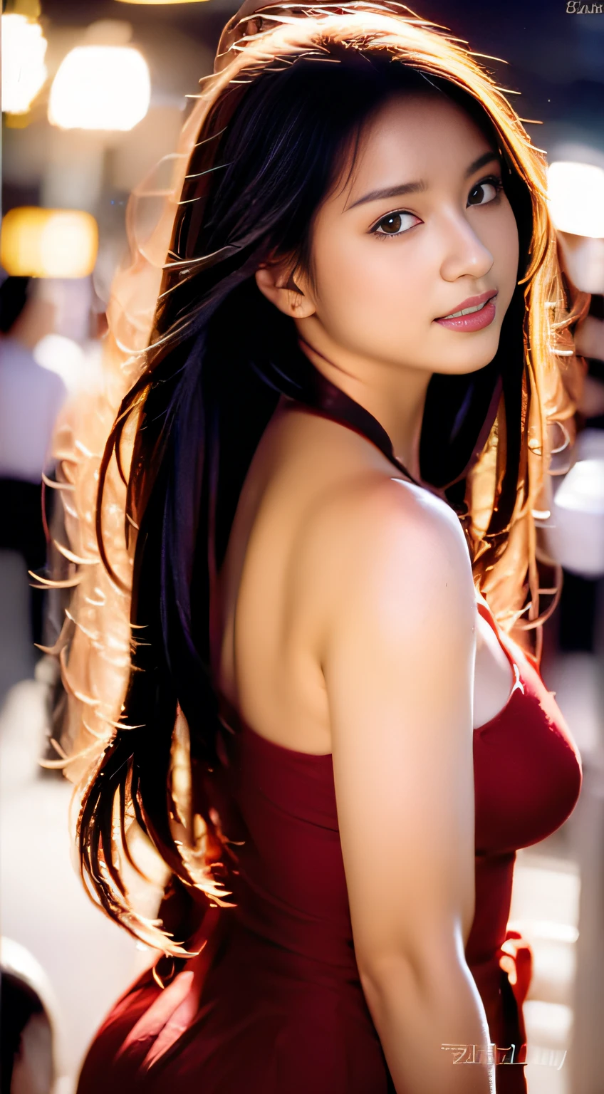 top-quality。8K-Picture。Ultra-high pixel。The background is the city at night。girl with。hair is long and slightly wavy,,,,,,,,,,,,,,,,,,,,,,,,,,,,,,,,,,,,,,,,,,,,,,,,,,,,,,,,,,,,,,,,,,,,,,,,,,,,,,,,,,,,,,,,,,,,,,,,,,,,,,,,,,,,,,,,,,,,。The color is dark brown。Glamour style、(((huge-breasted:1.8)))。wearing red dress、Photos dancing brilliantly。Delicate finish overall。The body line is gorgeous。legs are long、Wear red high heels。((Hair shines like a reflection of the street。The eyeball reflects the surrounding landscape。The skin is wet with night dew))。Almost perfect woman。((time々In close-up of the upper body))。The second highlighted part々I want you to express it in close-ups。