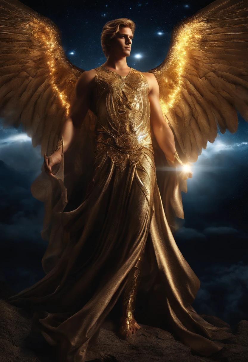 ((1 angel men)), cosmic fallen angel ((1 men))l, olhos claros brilhantes, Biomechanicals, estranho, assustador, Pesadelo, cores muito brilhantes, light particles, com luz brilhante, Mshiff, Arte do papel de parede, Papel de parede UHD
