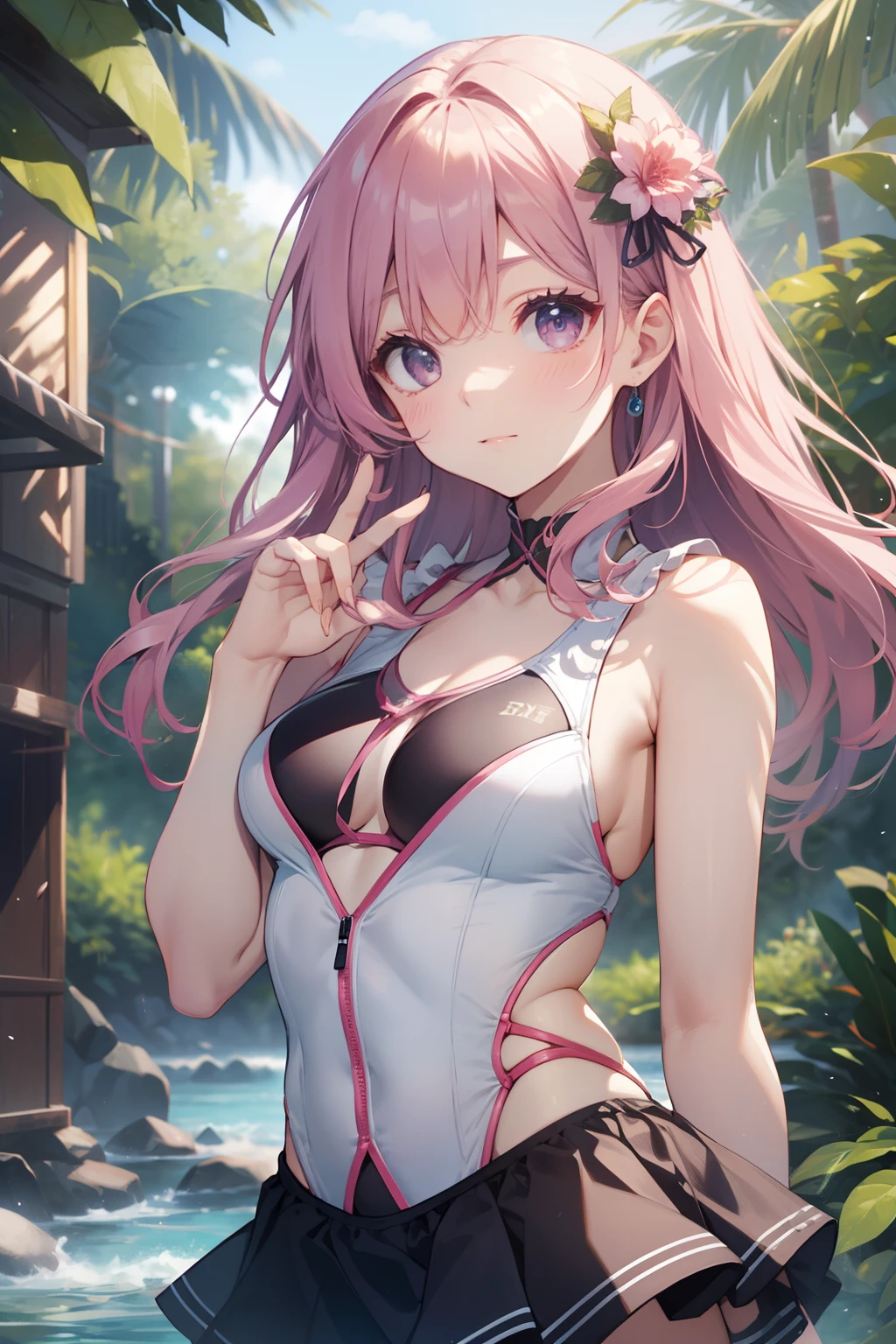 top-quality、Full limbs、complete fingers、Slender beauty、A pink-haired、angelicales、bob cuts、hime-cut、Sailorsk swimsuit、skirt by the、Small eyes、fluffly