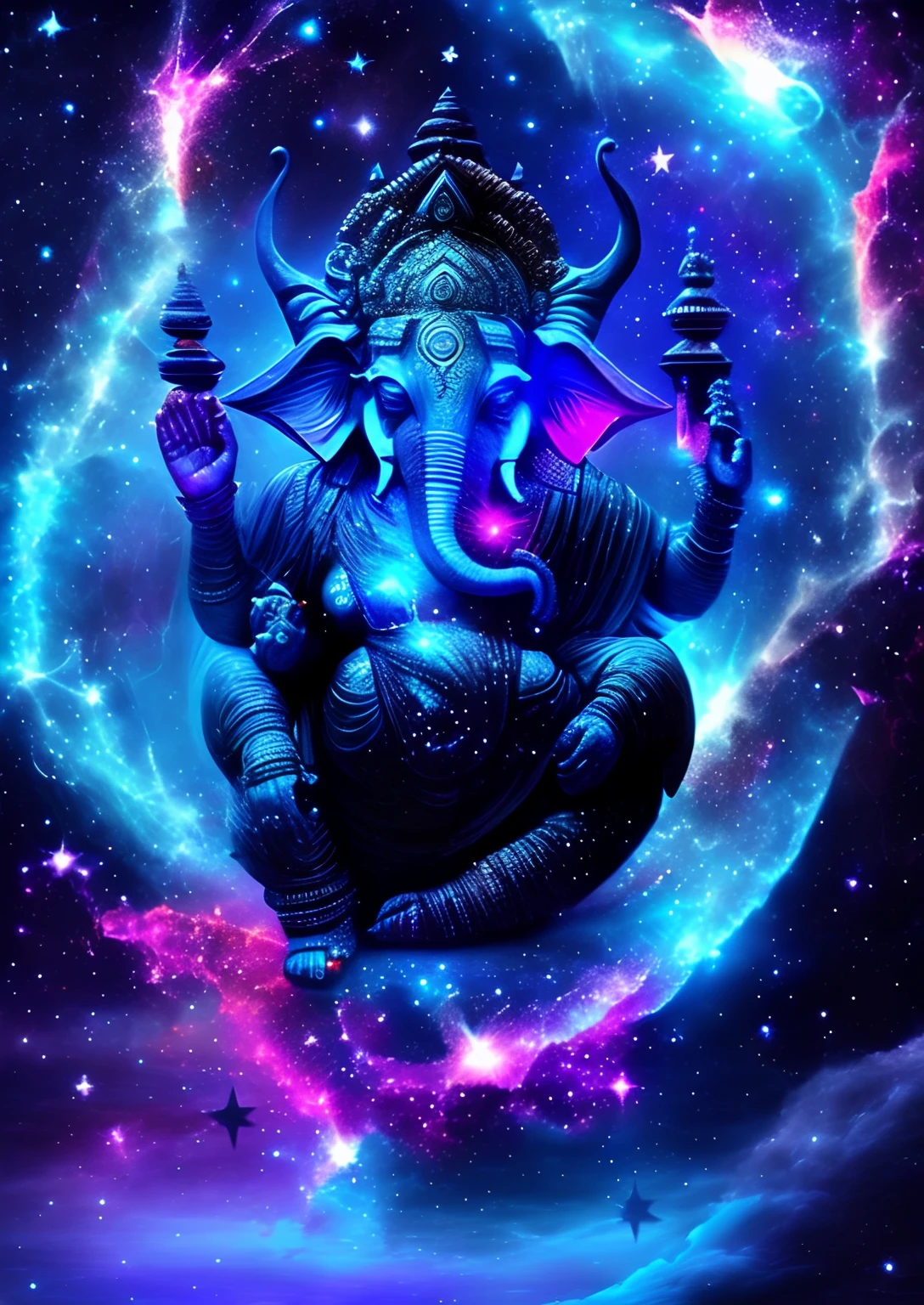 dreamlikeart, galaxy, outer space, nebula, star, [cyberpunked] Ganesha from the stars (star:1.5),