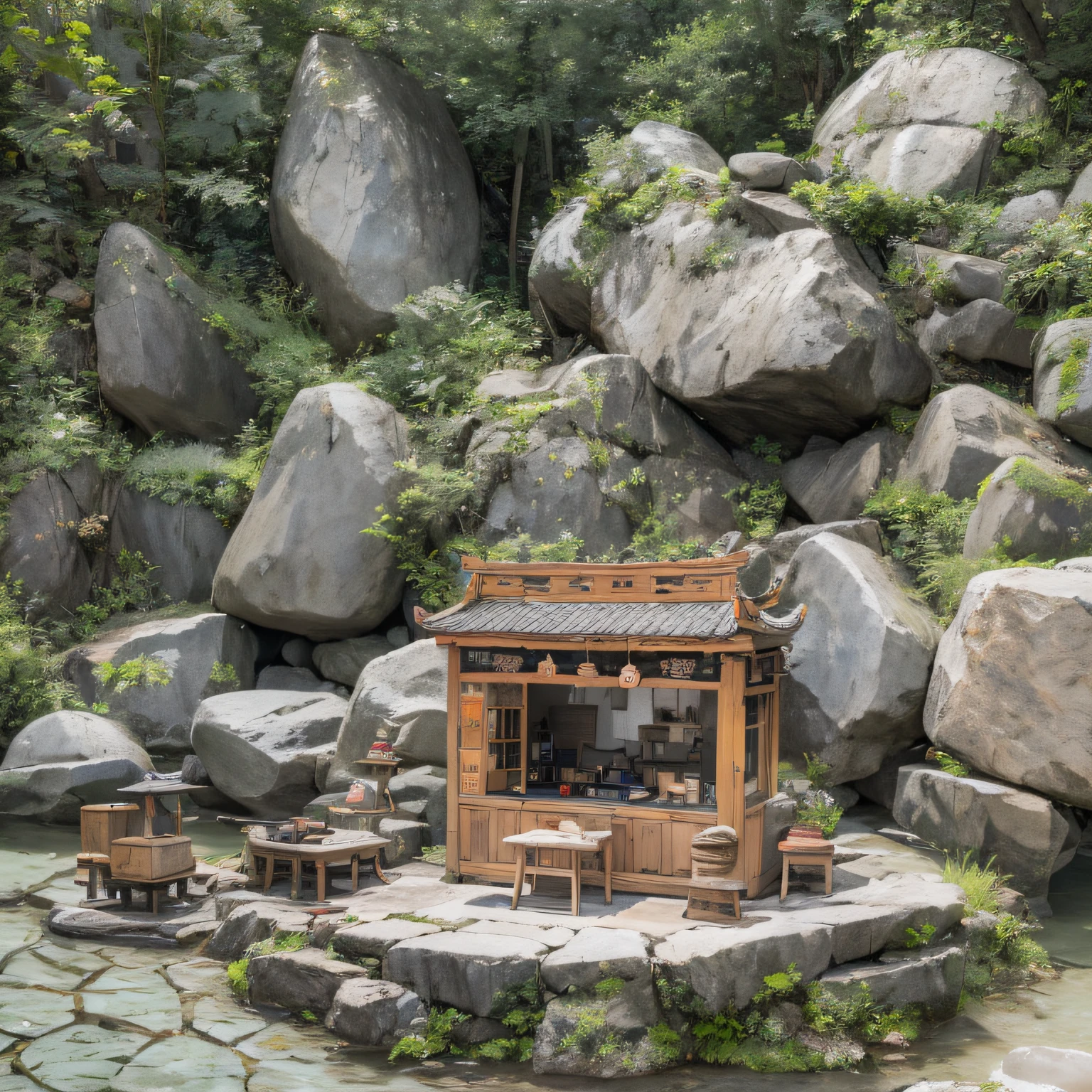 snowy peak(mont)Treasure House(kiosk)Near Lantian(village)，
Deadwood(hut)Three blankets(hali)One hole in the sky(boulders)。
Half Ridge(kiosk)Huacheng(kiosk)Wordless stone(stele)，
Wan Song(close)Snow Peak(pathway)There is dragon sleep(fang)。
Manjusri(tw)Ancient mirrors(tw)Jinao Bridge(bru),
Lohan(boulders)Tiyun(ridge)Elephant bone peak(kulmin)。
Incense stone(grind)free captive animals(chii)Pool dipping moon(chii)，
Wangzhou(kiosk)Zhuo Xi(izumi)Ying Chao Spring(izumi)。