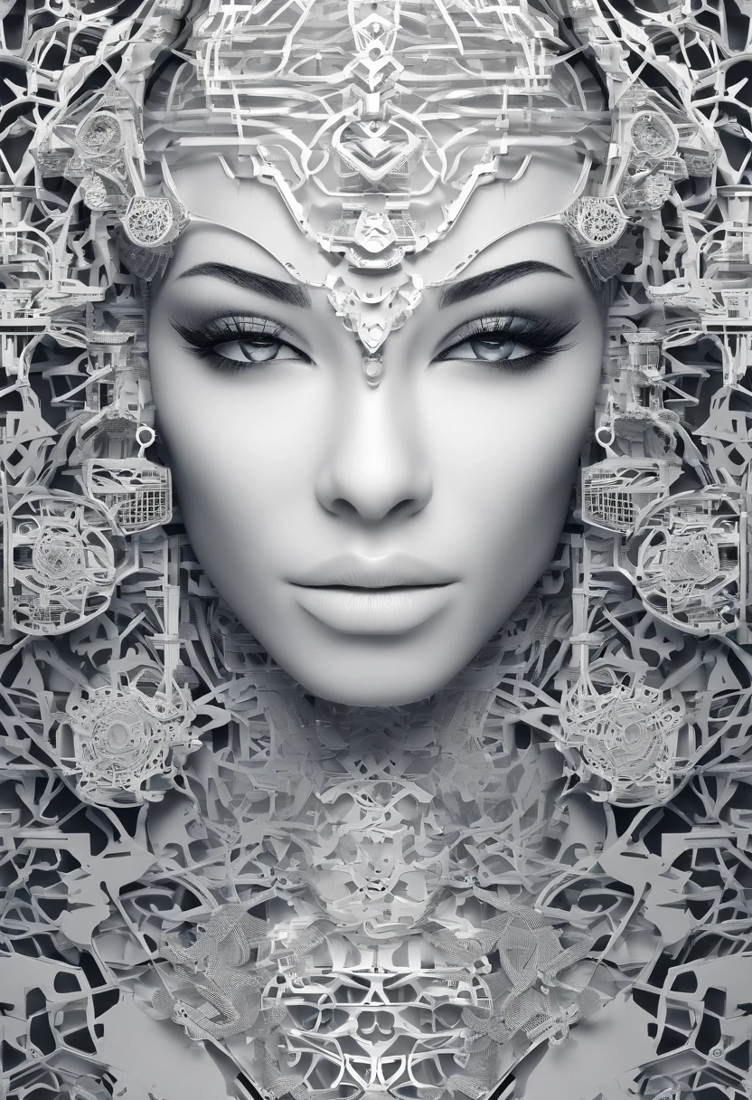 (Natural hormones for women),Cyberpunk,Mechanical,blue eye glows,metal surfaces,Digital display,advanced technique,Futuristic,Neon light,electromagnetic field,Sharp edges,streamlined line design,Numerical Biology,Biomechanical,mystical ambiance,Glass visor,heightened senses,Energetic posture,Invisible circuits,holographic projections,Colored wires,Full body photo of a pure white female cyborg