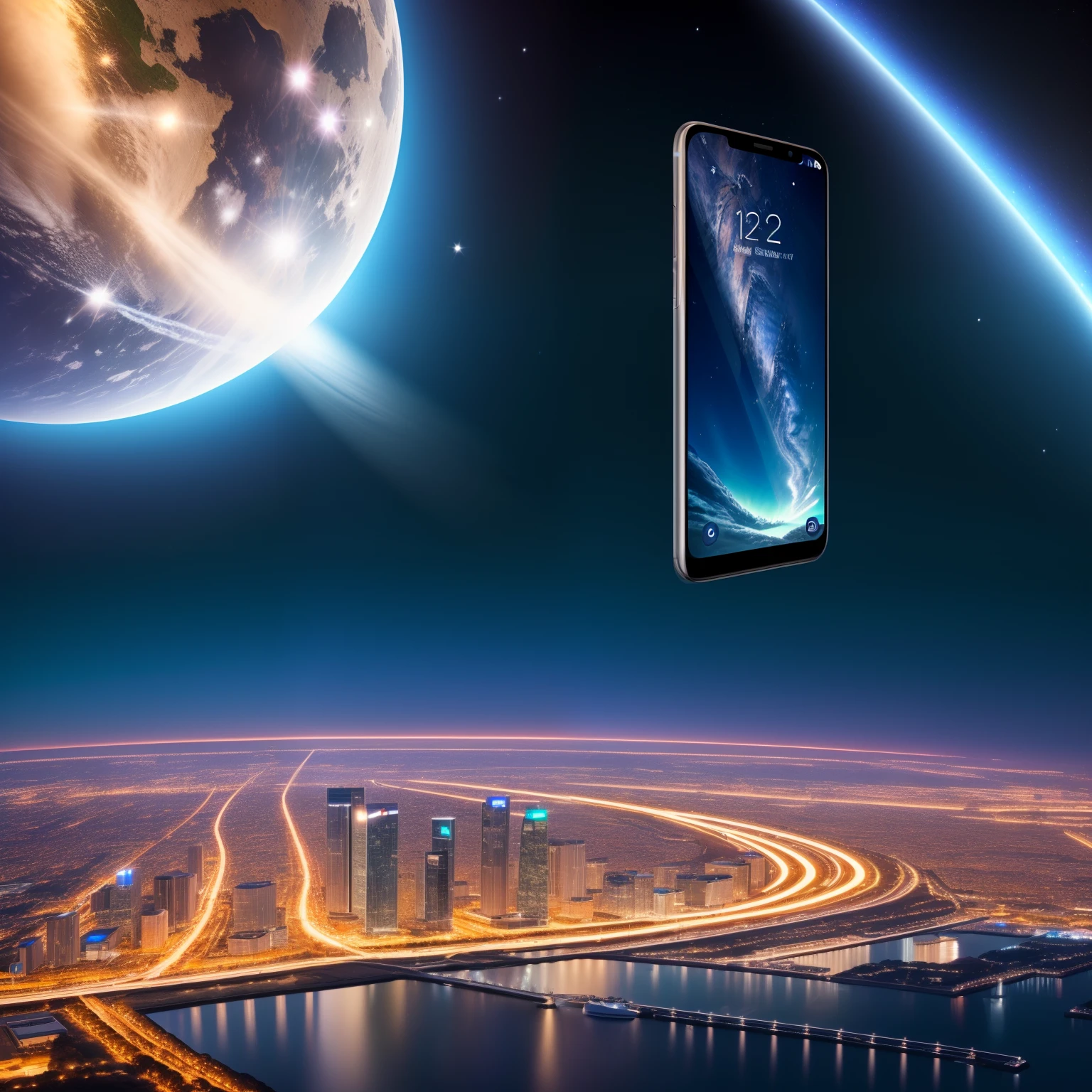 An ultra-high picture quality, Super Detail, 超A high resolution, (The smartphone of the future), planet, Galaxy, Professional Lighting