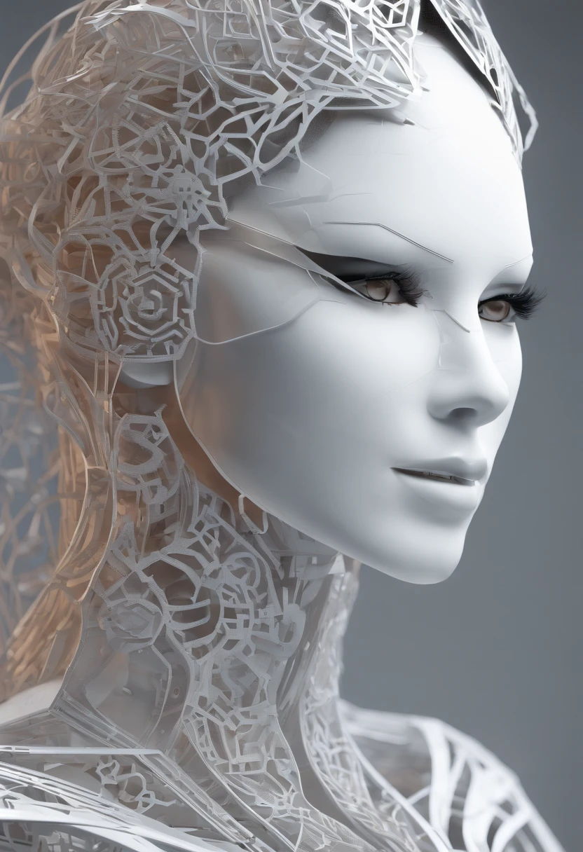 (Natural hormones for women),Cyberpunk,Mechanical,blue eye glows,metal surfaces,Digital display,advanced technique,Futuristic,Neon light,electromagnetic field,Sharp edges,streamlined line design,Numerical Biology,Biomechanical,mystical ambiance,Glass visor,heightened senses,Energetic posture,Invisible circuits,holographic projections,Colored wires,Full body photo of a pure white female cyborg
