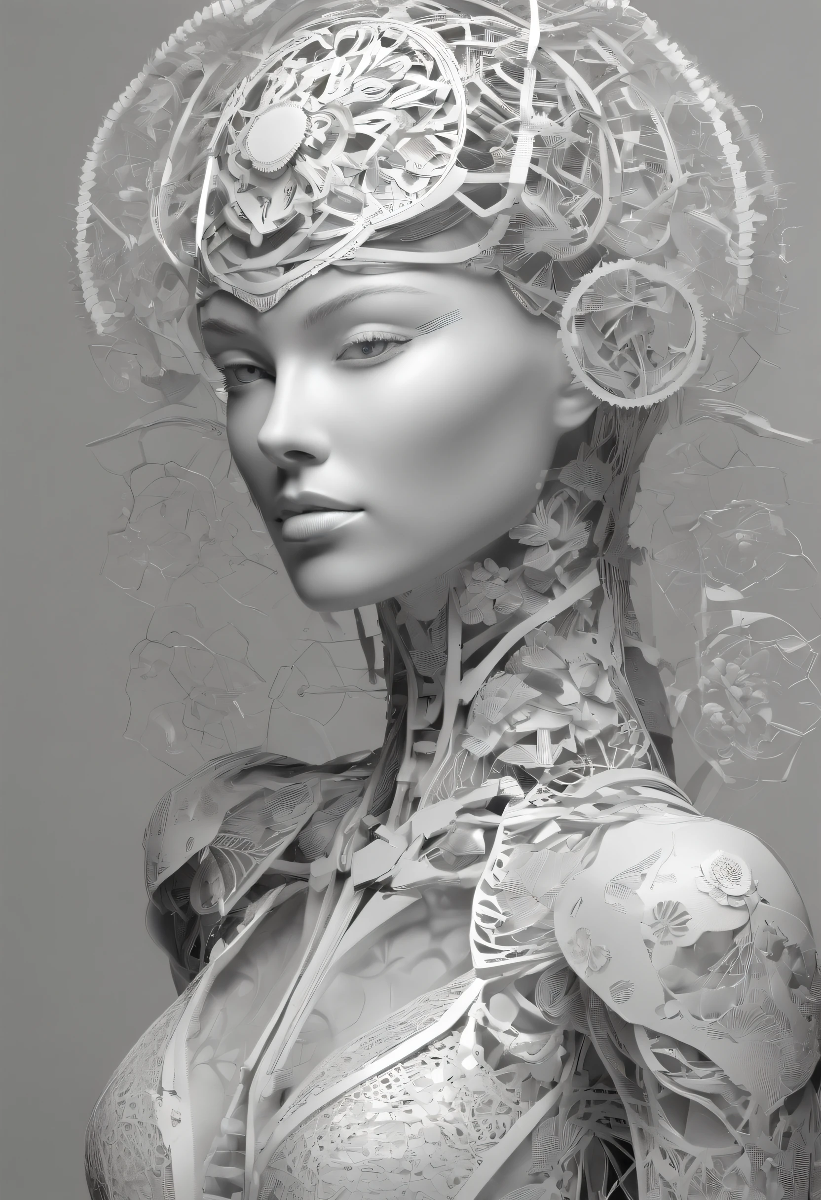 (Natural hormones for women),Cyberpunk,Mechanical,blue eye glows,metal surfaces,Digital display,advanced technique,Futuristic,Neon light,electromagnetic field,Sharp edges,streamlined line design,Numerical Biology,Biomechanical,mystical ambiance,Glass visor,heightened senses,Energetic posture,Invisible circuits,holographic projections,Colored wires,Full body photo of a pure white female cyborg