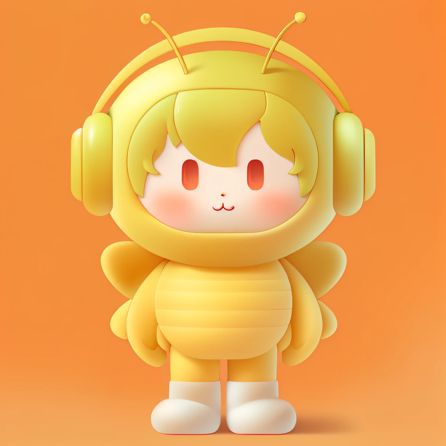 2.5D,k hd,Rich in detail,8K,largeeyes,Full body character drawing,Cute cartoon style,Character drawing,candypunk character design,Little boy,Boy in bee doll costume wearing headphones,white backgrounid,lovely art style