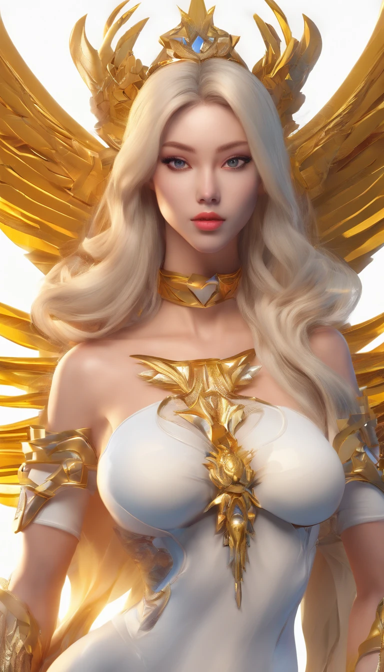 ((Medium Shot)),((West Shot)),((((Forward light))),((front light)),((ass pov)),((((front lighting)))),((Front lighting)),(((from front)), Perfect proportions, Big Breasts, Narrow waist,((美しい10代の欧州系のBig Breasts少女:1.6)),  (Small breasts with beautifully raised pink areolas,:1.5) ,White skin,Perfect Anatomy,(Beautiful and toned body:1.1),((笑顔のBig Breasts少女)),((Narrow eyes)),((The big wings of the archangel)),((Equipped with a shield on the arm)),((Spread your big angel wings wide)), ((With a golden rifle)),((Equipped with a shield on the arm)), Ultra-realistic capture, Highly detailed, High resolution 16k close-up of human skin. Skin texture must be natural, ((((Elegant nude elegant girl)))) ,(((A nude figure facing the viewer))),(((Small breasts and exposed genitals))),(((View from head to thigh))),((美しくバランスの取れたBig Breasts)),((Do not show anything below the thighs)),((bottomless)),((topless)),((The left and right arms and left and right thighs are equipped with golden armor.)),(((cowboy shot))),(((standing pose))),photo realistic,master piece,((ultra detailed)),looking at viewer,smile,photorealistic,Shiny baby blonde silk hair,((She has a large hair ornament and golden armor on her belly.)),((Looking at the viewer from the front)),((Looking horizontally at the viewer)),(Exposing the viewer to full frontal nudity),Show your naked body to the viewer with your hourglass figure)),(((Wearing a large golden hair ornament))),No underwear ,((((Naked elegant and graceful girl)))) ,((Naked from head to thighs))、((No underwear whatsoever))、((Head to knee nude shot)),Beautiful and detailed character art, Very detailed, Girl in shiny armor, Beautiful white and shining skin, Unparalleled beauty, ((Shiny baby blonde silk hair)),Realistic, 3D Face,Shiny Hair, Glowing Skin,((Thin Hair,No makeup,)),Fantasy,Beauty products,Very detailedな顔のテクスチャ女性, Cowboy Shot, (Film Grain:1.1), ISO200,