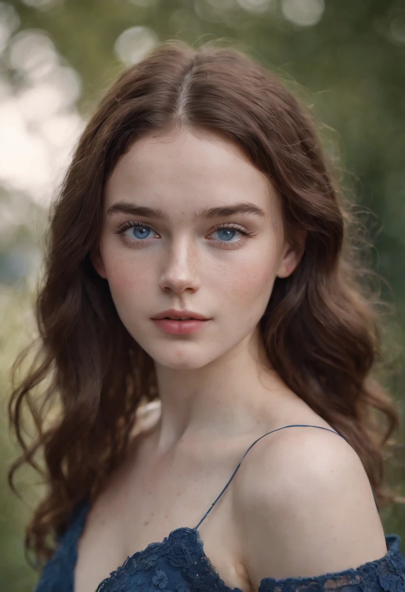 a girl with Russian features, white skin with freckles on her face, black and wavy hair. with deep blue eyes.,8k.full body (Super realista) (cinematografico) (8k)