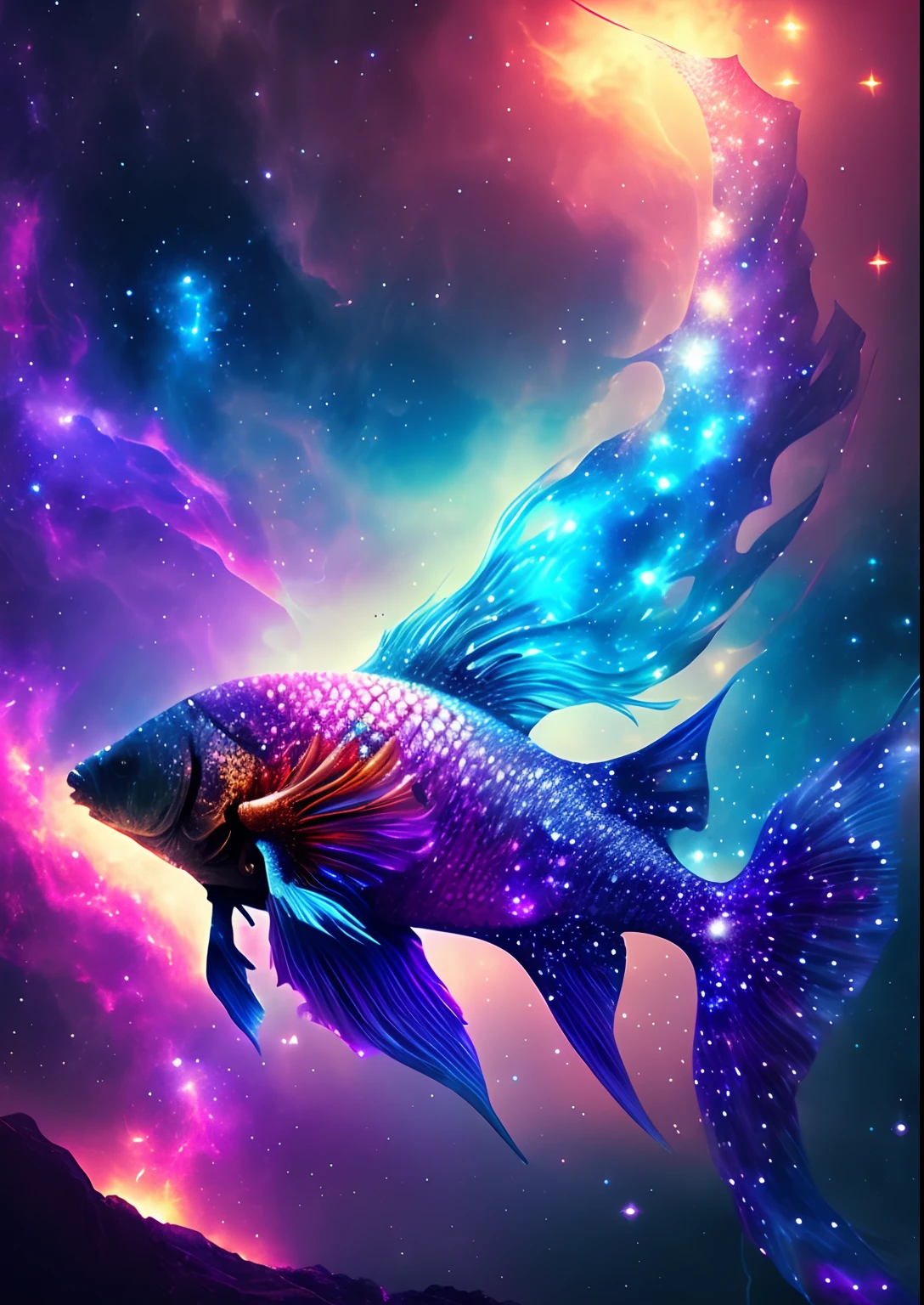 dreamlikeart, galaxy, outer space, nebula, star, [cyberpunked] Betta from the stars (star:1.5),