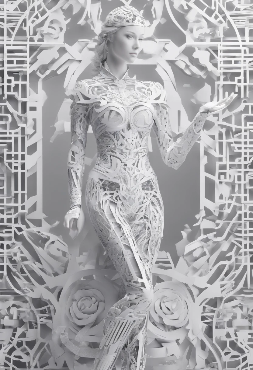 (Natural hormones for women),Cyberpunk,Mechanical,blue eye glows,metal surfaces,Digital display,advanced technique,Futuristic,Neon light,electromagnetic field,Sharp edges,streamlined line design,Numerical Biology,Biomechanical,mystical ambiance,Glass visor,heightened senses,Energetic posture,Invisible circuits,holographic projections,Colored wires,Full body photo of a pure white female cyborg