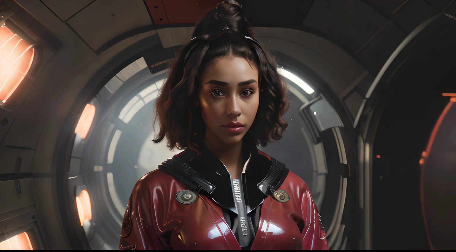 (8k, ARTISTIC photography, best quality, masterpiece: 1.2) (((Doja Cat))) film still of a photorealistic beautiful afro-american woman, ( in corridor on a space station wearing a futuristic red latex Kimono:1.5), cute face, ebony (edge runner, geisha):1.25, staring at the camera in front, Blonde hair,((dynamic pose))) over-detailed face, beautiful body, voluptuous body, 8k uhd, SLR camera, soft lighting, high quality, film grain, Arri Alexa mini , , Cinematic lighting, octane render, complex, 8k resolution concept art portrait , edgerunner, blade runner, Cyberpunk 2077, fractal isometrics details bioluminescence, hyperrealistic, photo awesome, gritty, realistic, (((pure 8K))), (((perfect anatomy))), extremely high-quality graphics, Riddley Scott, Blade Runner, Denis Villeneuve, Cyberpunk 2077 (((cinematic lighting))), ((clear details)), complex, highly detailed background,