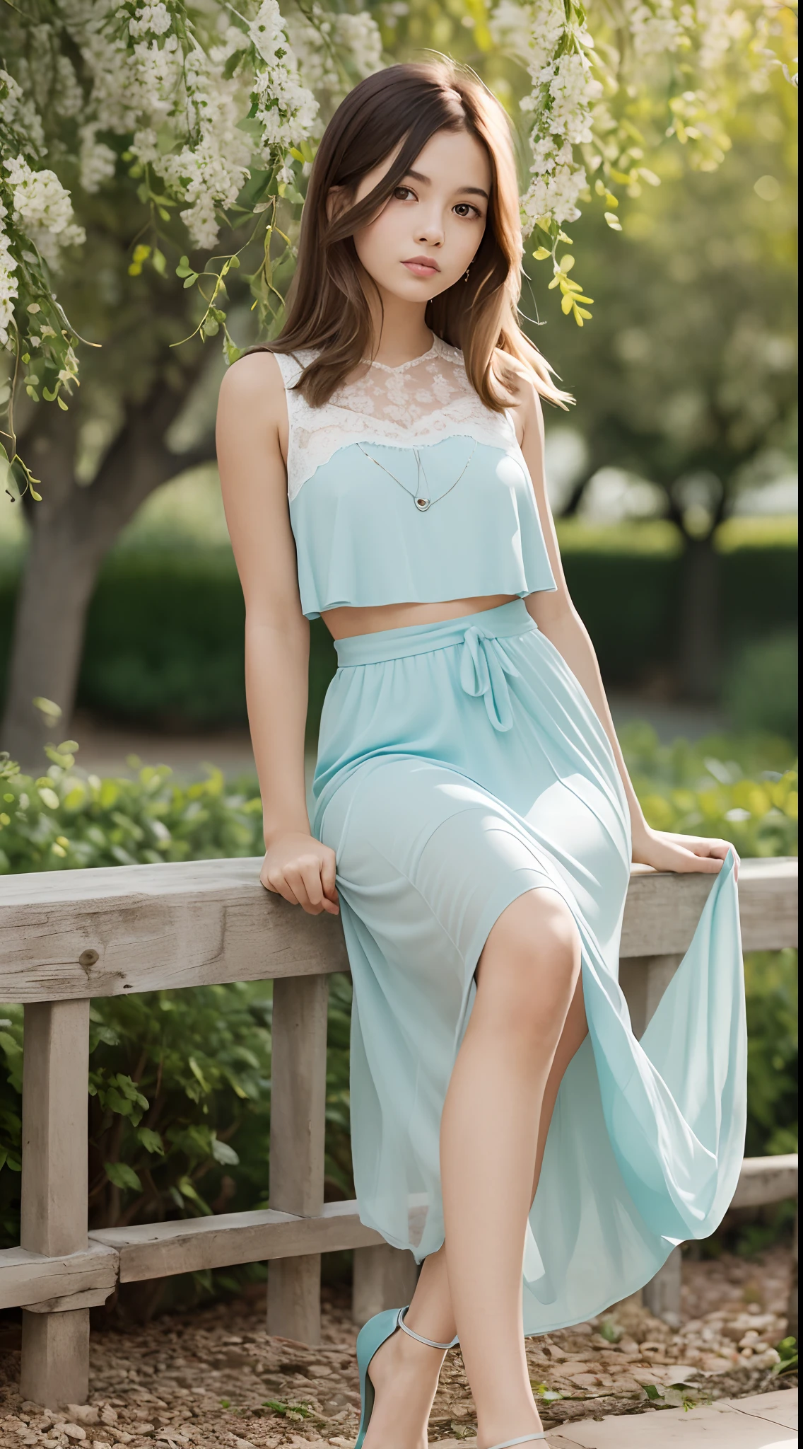 (Best quality,4K,8K,16k,A high resolution,Masterpiece:1.2),Ultra-detailed,Realistic,Photorealistic:1.37,Girl in the garden,Beautiful detailed eyes,beautiful detailed lips,Extremely detailed eyes and face,Long eyelashes,Tulle veil,long and flowing hair,Red student uniform,Elegant white lace skirt,Sit gracefully on the grass,in the background, Blooming flowers and lush greenery,Soft sunlight casts soft shadows,Vivid colors,Pastel yellow-green color palette,Studio lighting