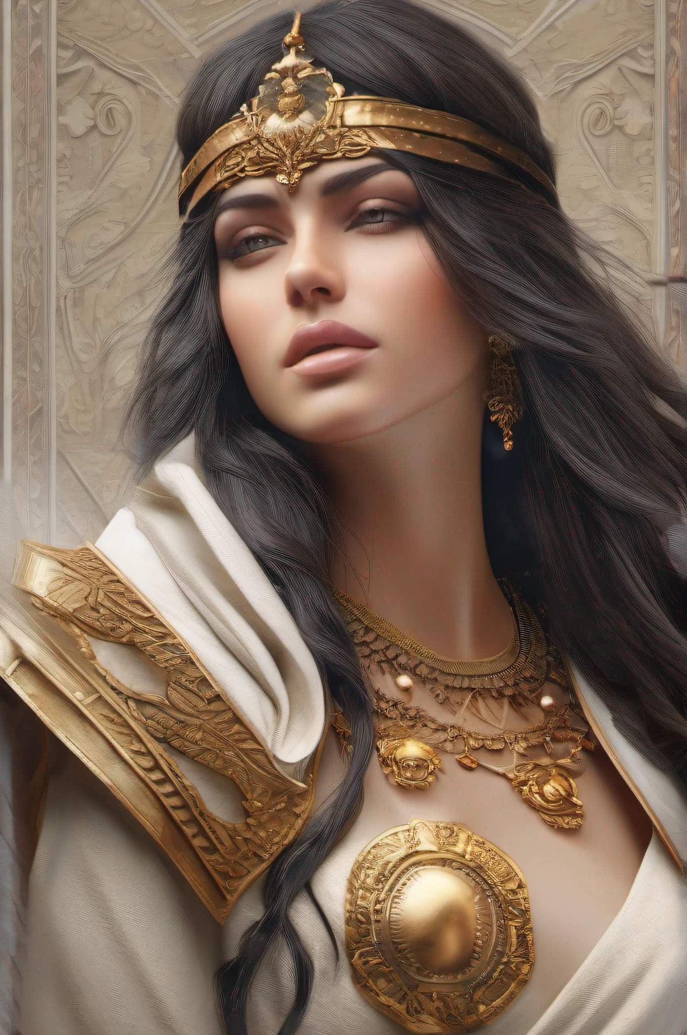 Uma jovem mulher morena com cabelos pretos muito longos, corpo atletico, imagem de corpo inteiro, Fantasia Medieval corpo musculoso, Realistic image, imagem de alta qualidade, 4k, Ultra HD |, ((master part))), (((melhor qualidade))), ((Ultra Detalhado)),(Highly detailed CG illustration), light cinematic,