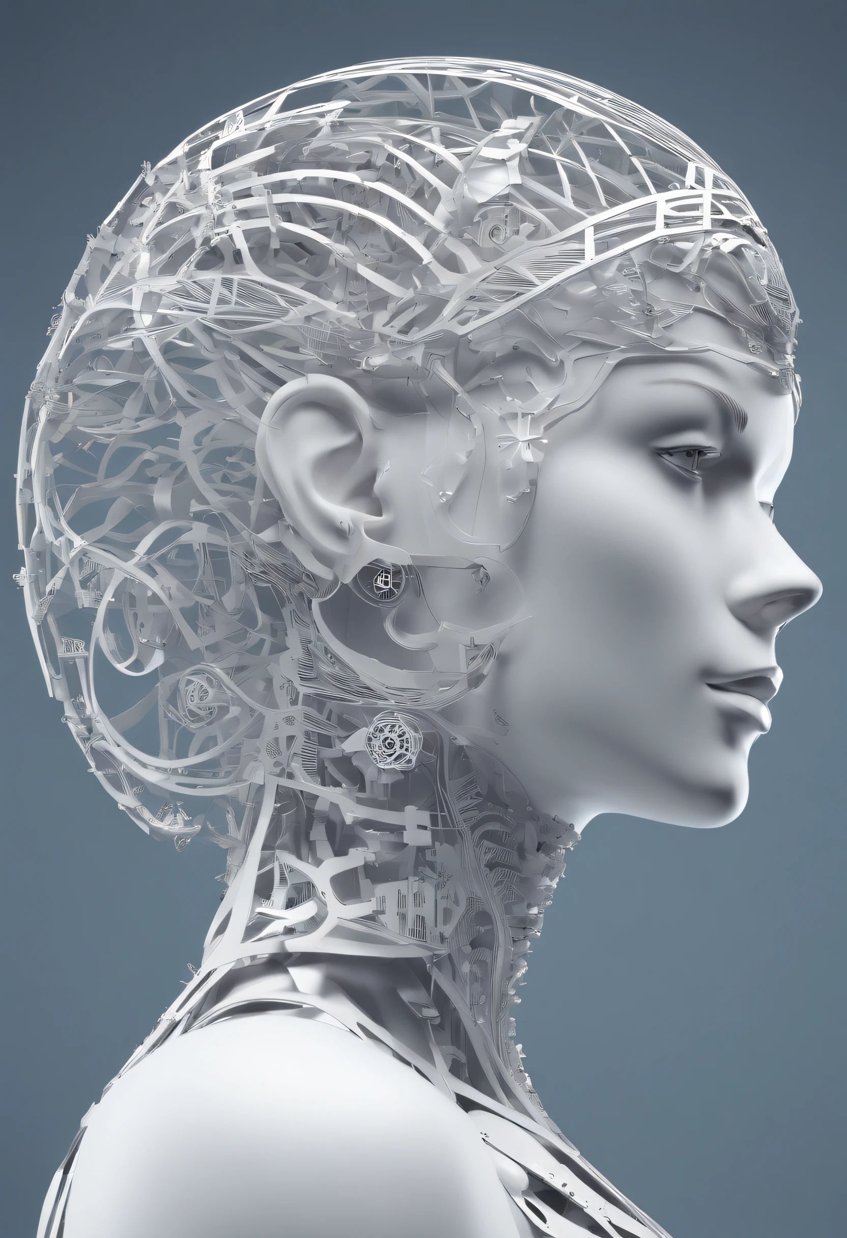 (Natural hormones for women),Cyberpunk,Mechanical,blue eye glows,metal surfaces,Digital display,advanced technique,Futuristic,Neon light,electromagnetic field,Sharp edges,streamlined line design,Numerical Biology,Biomechanical,mystical ambiance,Glass visor,heightened senses,Energetic posture,Invisible circuits,holographic projections,Colored wires,Full body photo of a pure white female cyborg
