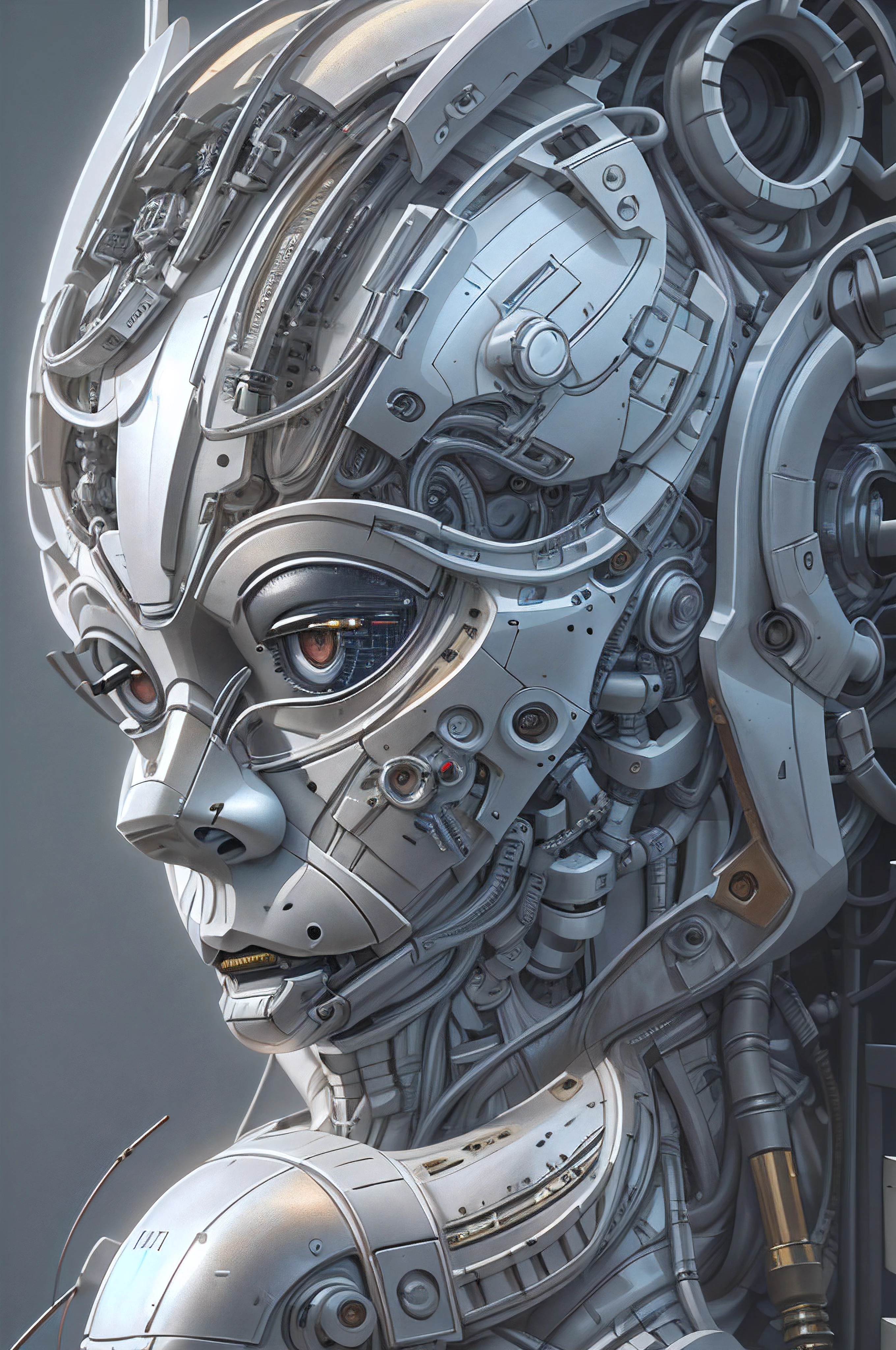 Woman Cyborg Scary Sensual Detailed 6K Full Focus Part Of Face Robotic Full Of Sharp Details Rich In Detail