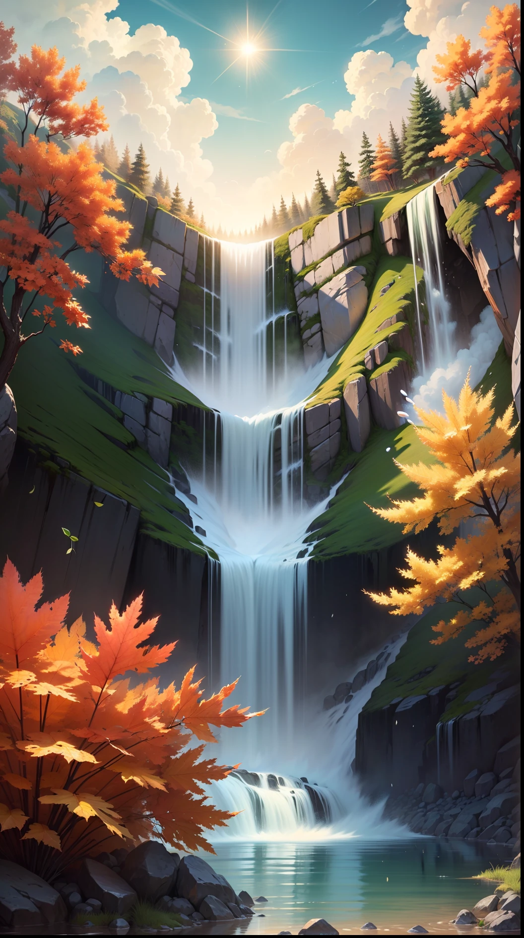 a 9:16 aspect ratio image showing single drop of water falling from one leave on the other a closeup wallpaper --auto --s2