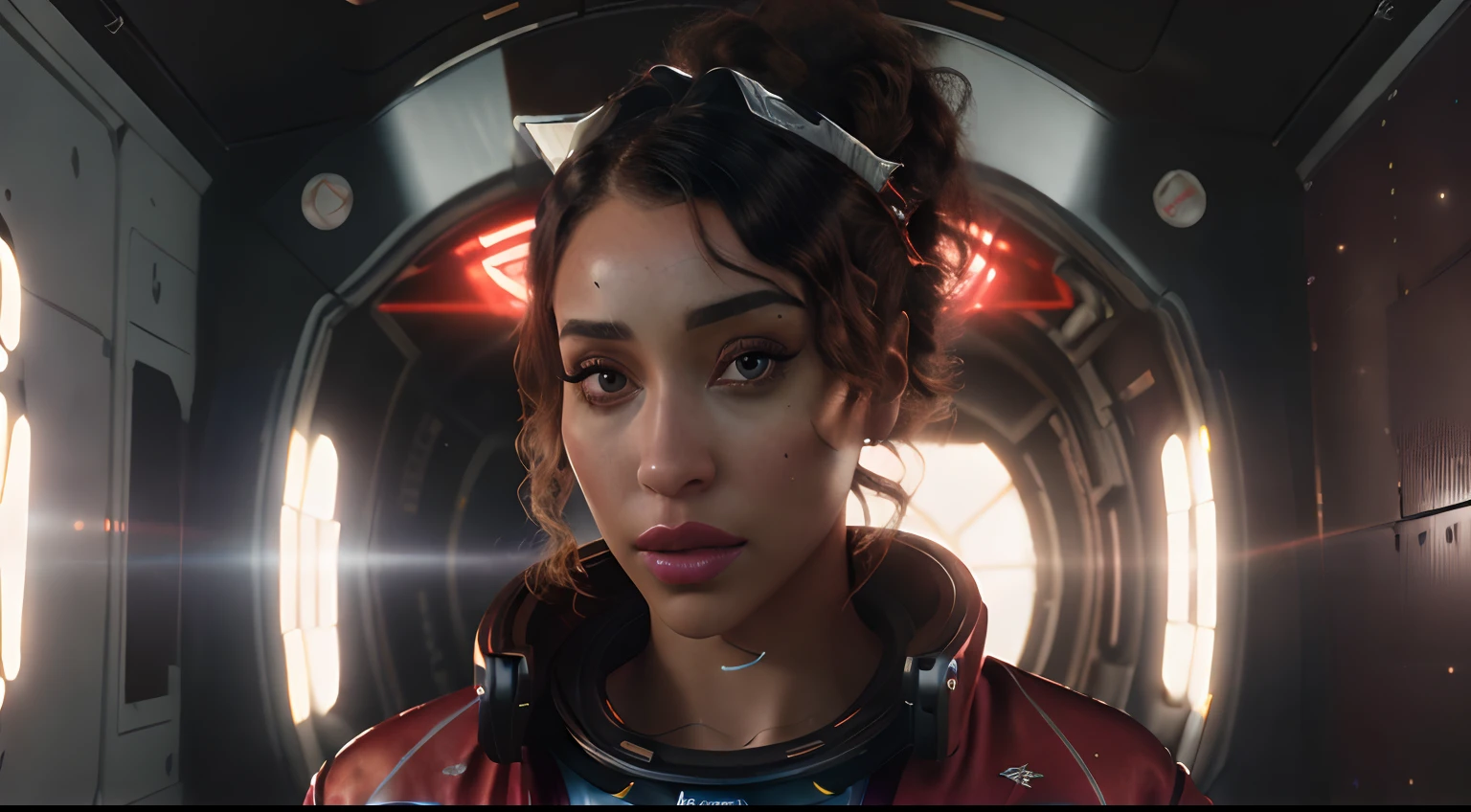 (8k, ARTISTIC photography, best quality, masterpiece: 1.2) (((Doja Cat))) film still of a photorealistic beautiful afro-american woman, ( in corridor on a space station wearing a futuristic red latex Kimono:1.5), cute face, ebony (edge runner, geisha):1.25, staring at the camera in front, Blonde hair,((dynamic pose))) over-detailed face, beautiful body, voluptuous body, 8k uhd, SLR camera, soft lighting, high quality, film grain, Arri Alexa mini , , Cinematic lighting, octane render, complex, 8k resolution concept art portrait , edgerunner, blade runner, Cyberpunk 2077, fractal isometrics details bioluminescence, hyperrealistic, photo awesome, gritty, realistic, (((pure 8K))), (((perfect anatomy))), extremely high-quality graphics, Riddley Scott, Blade Runner, Denis Villeneuve, Cyberpunk 2077 (((cinematic lighting))), ((clear details)), complex, highly detailed background,