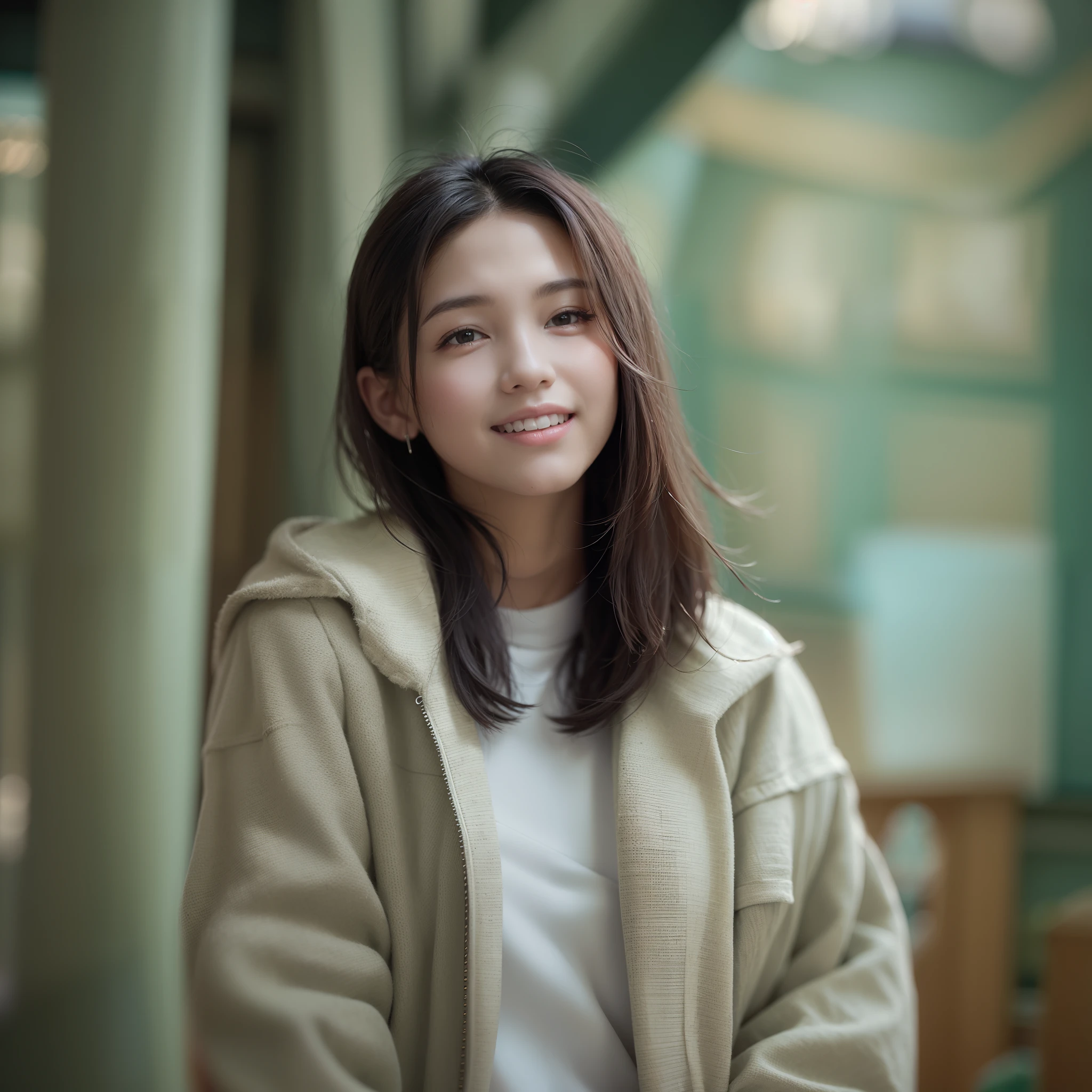 Photorealistic: 1.5, Tennis Wear、Cheerful smile、tennis coat、Playing tennis、chineseidol, drooping eyes: 1.3, Perfect proportions, Portrait, ((Nikon Student) (Photo)) (8K, FujifilmXT3, masutepiece, ((Real Skin)) (No retouching, Lip gloss, False eyelashes, Real Skin, Highest Quality, Ultra-high resolution, depth of fields, chromatic abberation, Caustics) , Wide Lighting, Natural Shading))